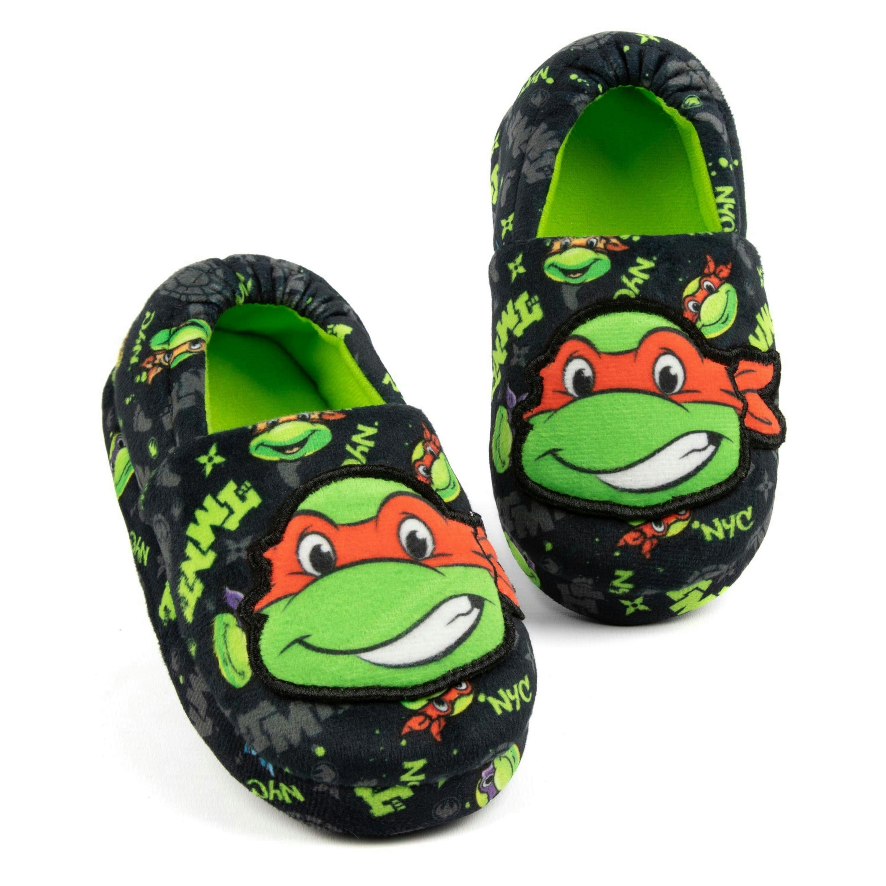 Teenage Mutant Ninja Turtles Slippers Kids | Girls Boys Toddlers TMNT Animated Warrior Raphael Black Green House Shoes | Slip On with Rubber Sole 1 UK , view 1 of 1