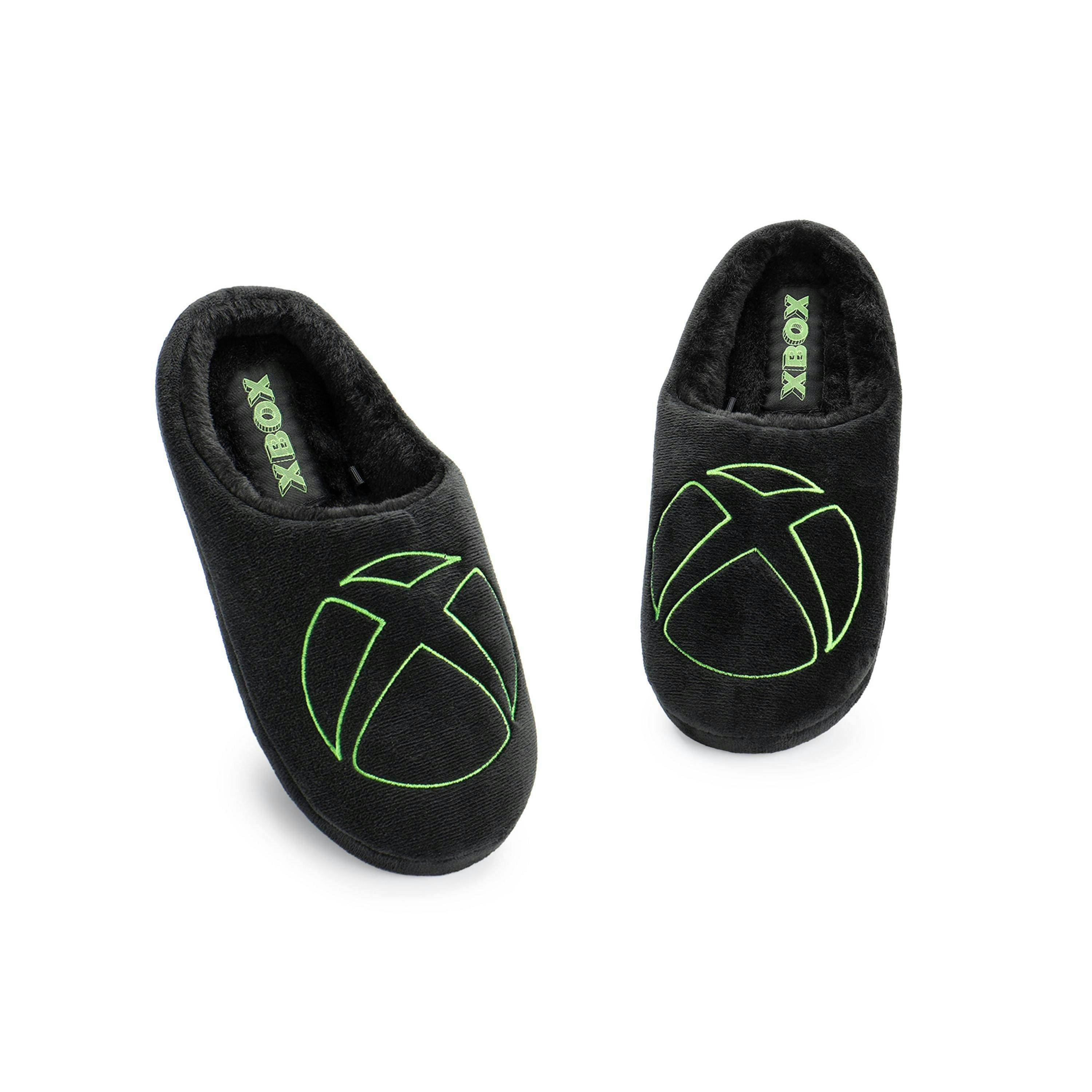 Xbox Men's Slippers | Adults Black Velour Fur Lined Slip On Mules with Rubber Sole | Gaming Logo House Shoes | Gamer Merchandise Gift By Vanilla Underground , view 1 of 1
