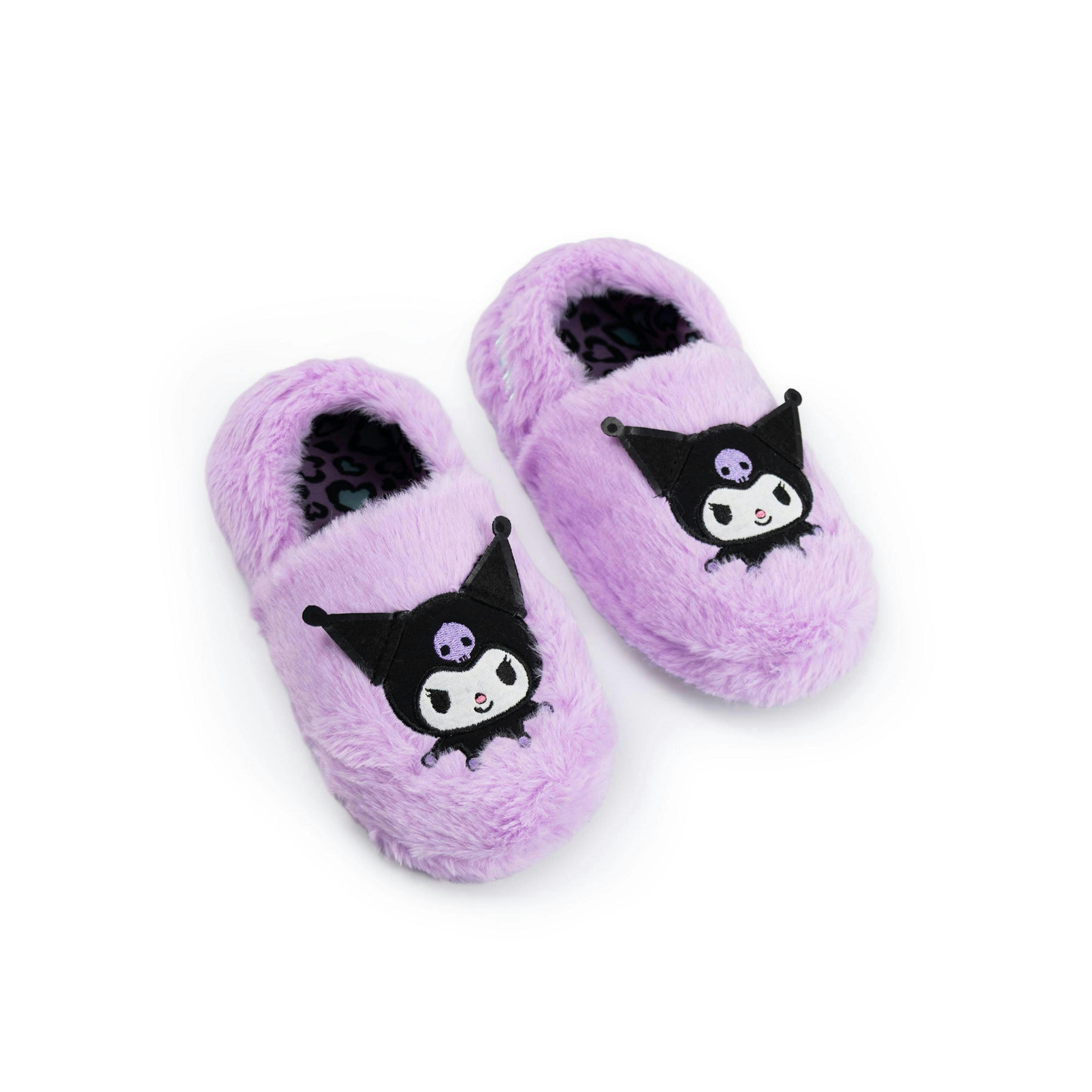 Hello Kitty Kuromi Girls Purple Fluffy Slip On Loafer Slippers | Cartoon Character Indoor House Shoes | Kids Comfort Loungewear Merch UK By Vanilla Underground , view 1 of 1