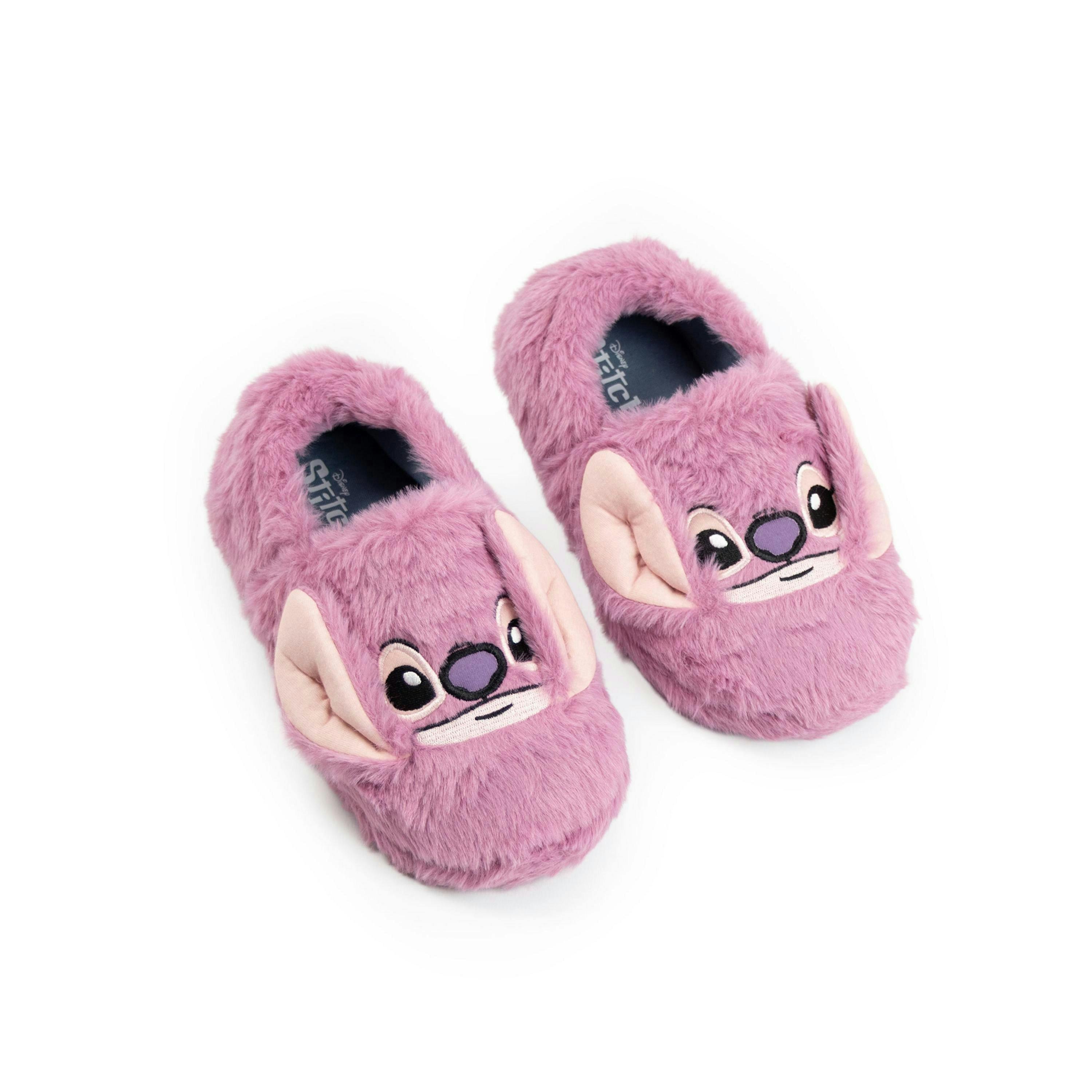 Disney Lilo & Stitch Angel Girls Pink Fluffy Slip On Loafer Slippers | Character Indoor House Shoes | Children's Movie Merch UK By Vanilla Underground , view 1 of 1