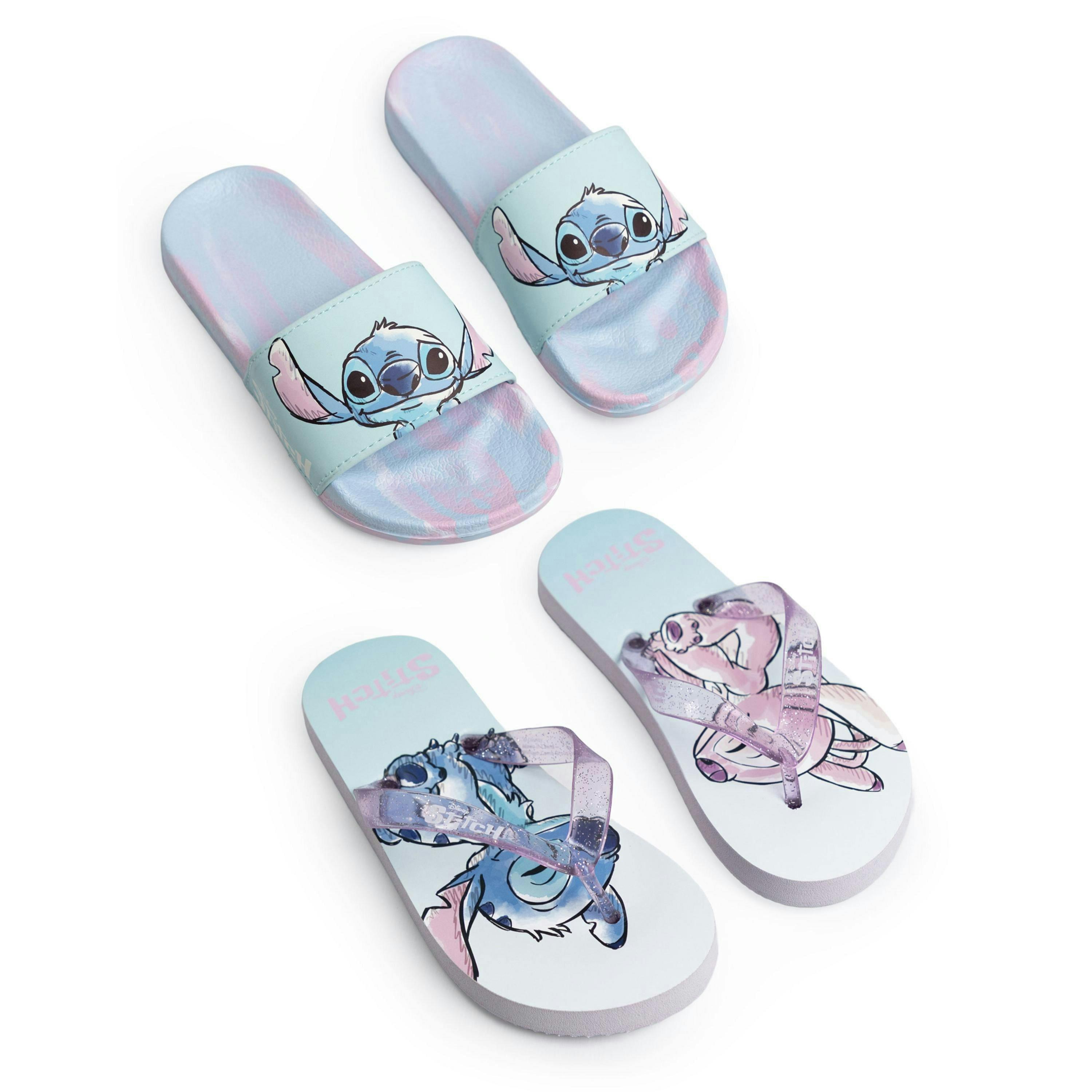 Disney Lilo & Stitch Girls Multicoloured Slider Sandals | 2 Pack Flip Flops Stitch Graphic Tie-Dye Sole | Kids Beach Footwear Merch UK By Vanilla Underground , view 1 of 1