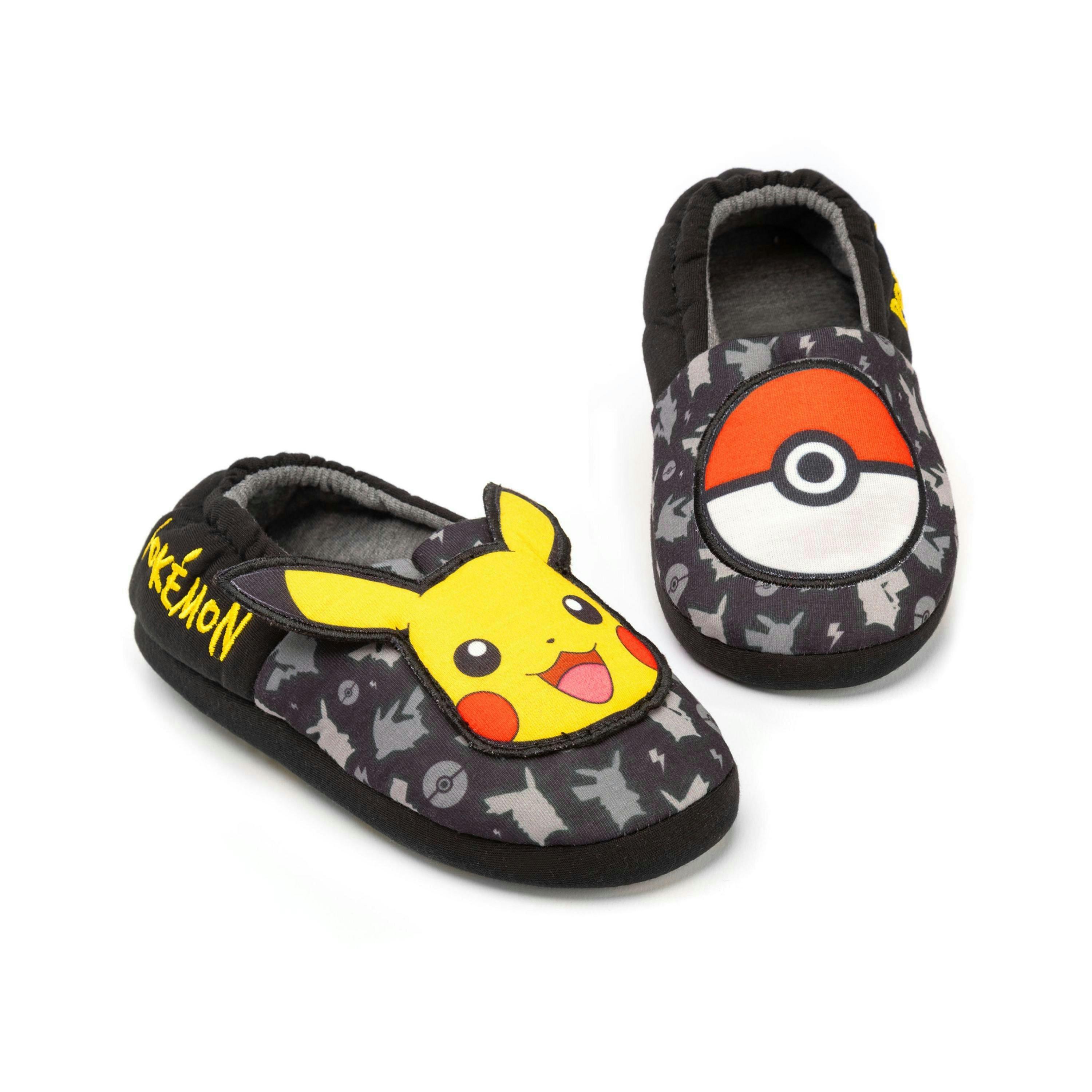 Pokemon Slippers For Boys Girls | Kids Pikachu Pokeball Black Slip On Loafers | House Shoes Merchandise Gift UK By Vanilla Underground , view 1 of 1