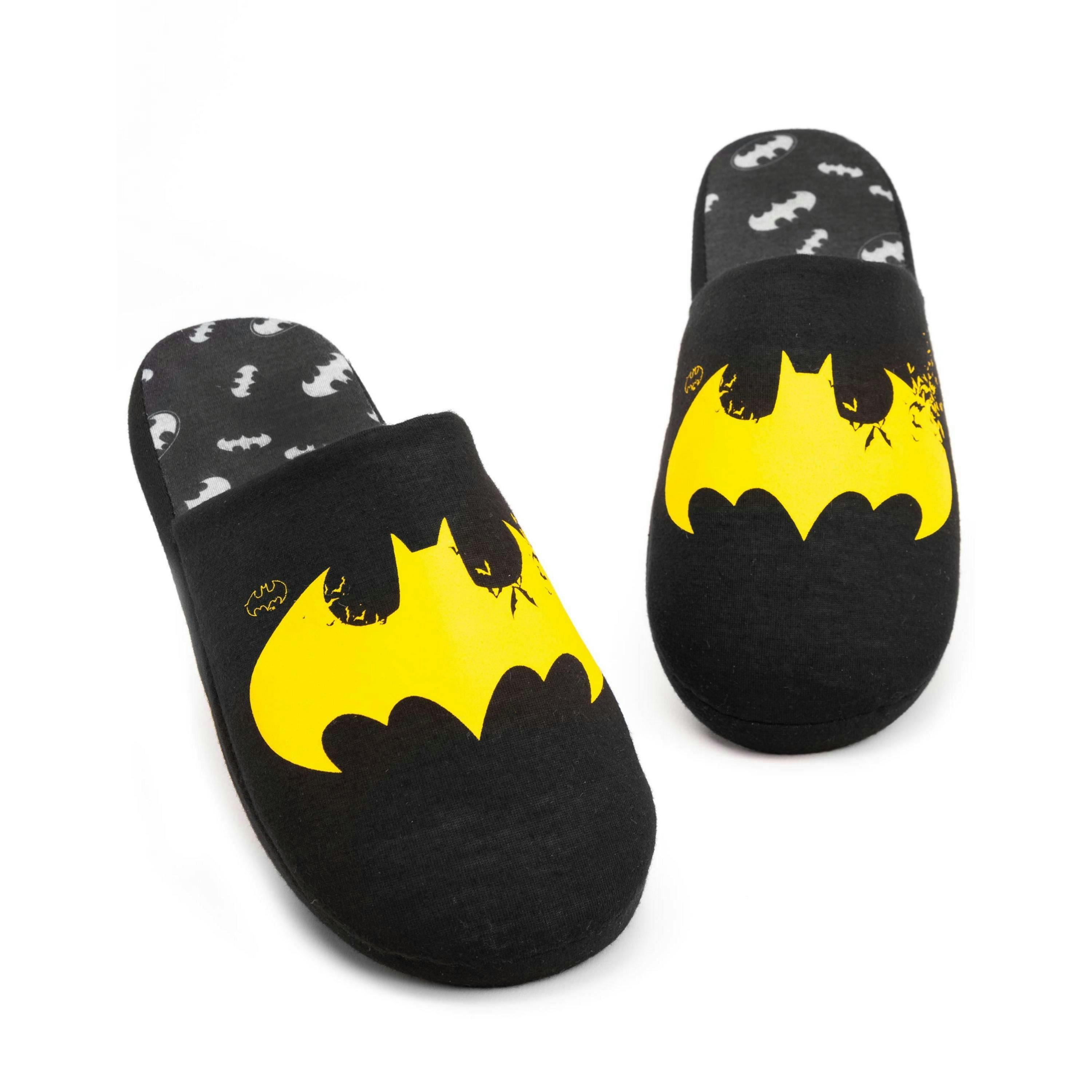 DC Comics Batman Men's Slippers | Adults Dark Knight Yellow Logo Black House Shoes | Superhero Merchandise Gift For Him UK By Vanilla Underground , view 1 of 1