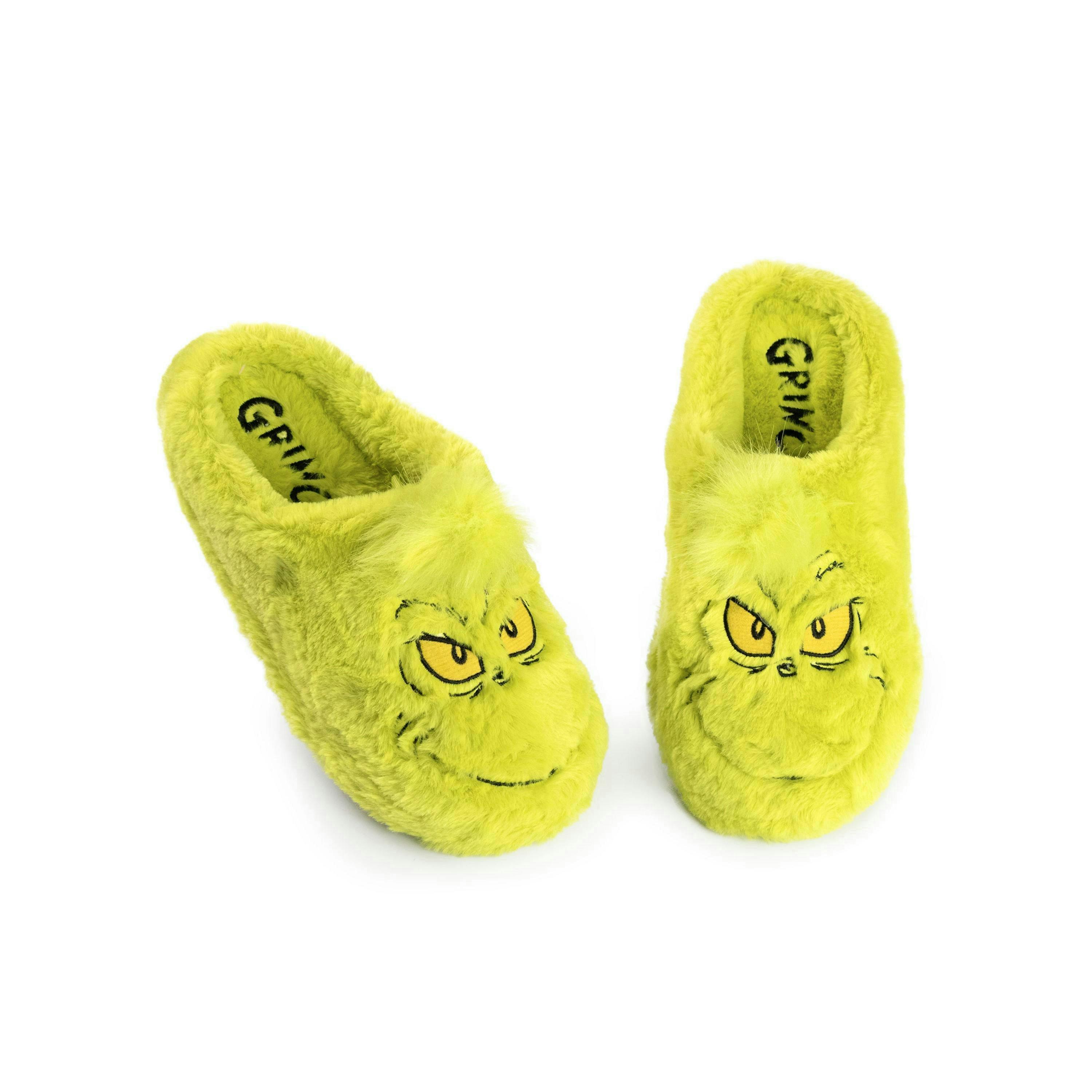 The Grinch Unisex Adults Slippers | Men Women Faux Fur Festive Slip On House Shoes | Christmas Movie Gift UK By Vanilla Underground , view 1 of 1