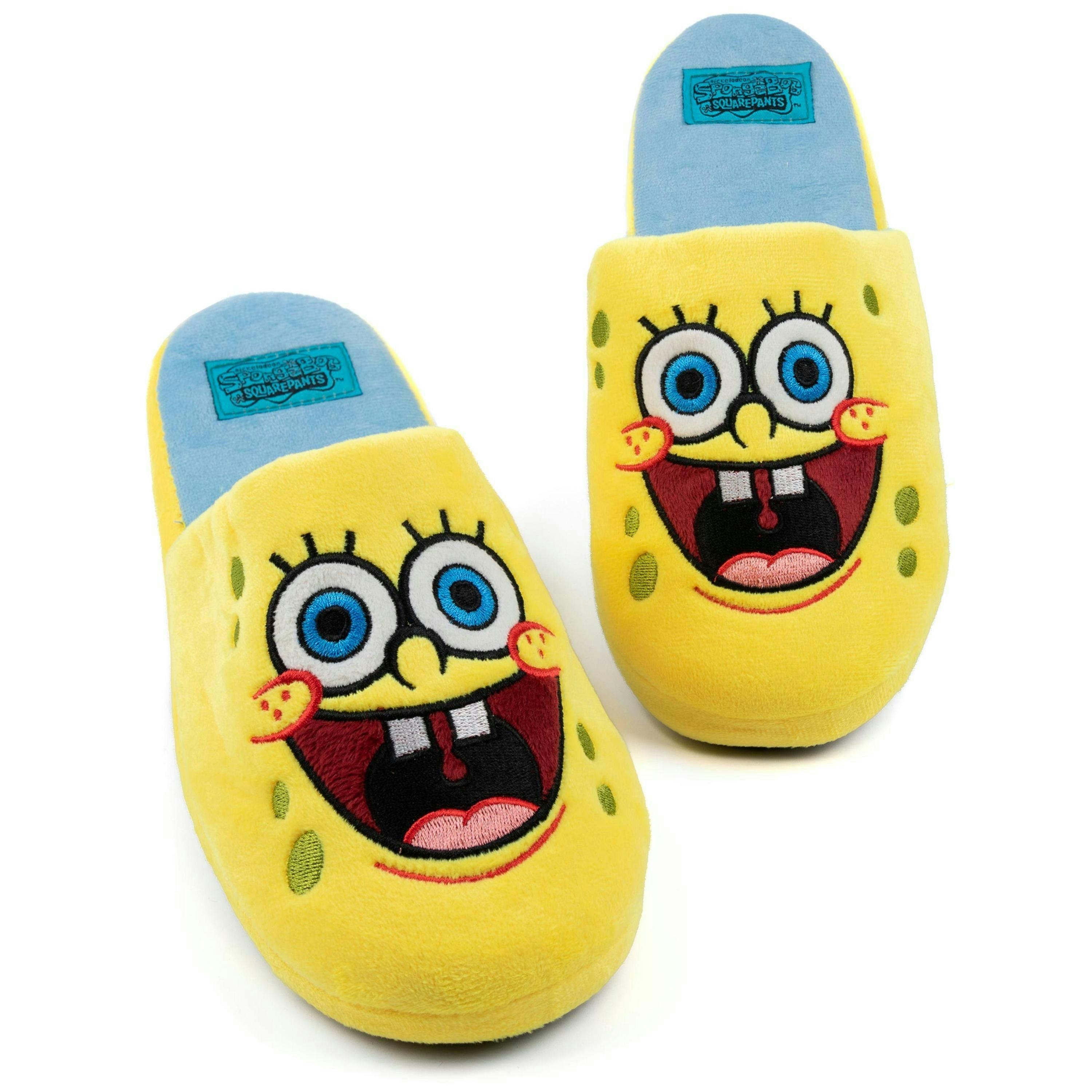 SpongeBob Men's Slippers | Adults Yellow Blue Animated Character Face Slip On House Sliders | Movie Series Merchandise UK By Vanilla Underground , view 1 of 1