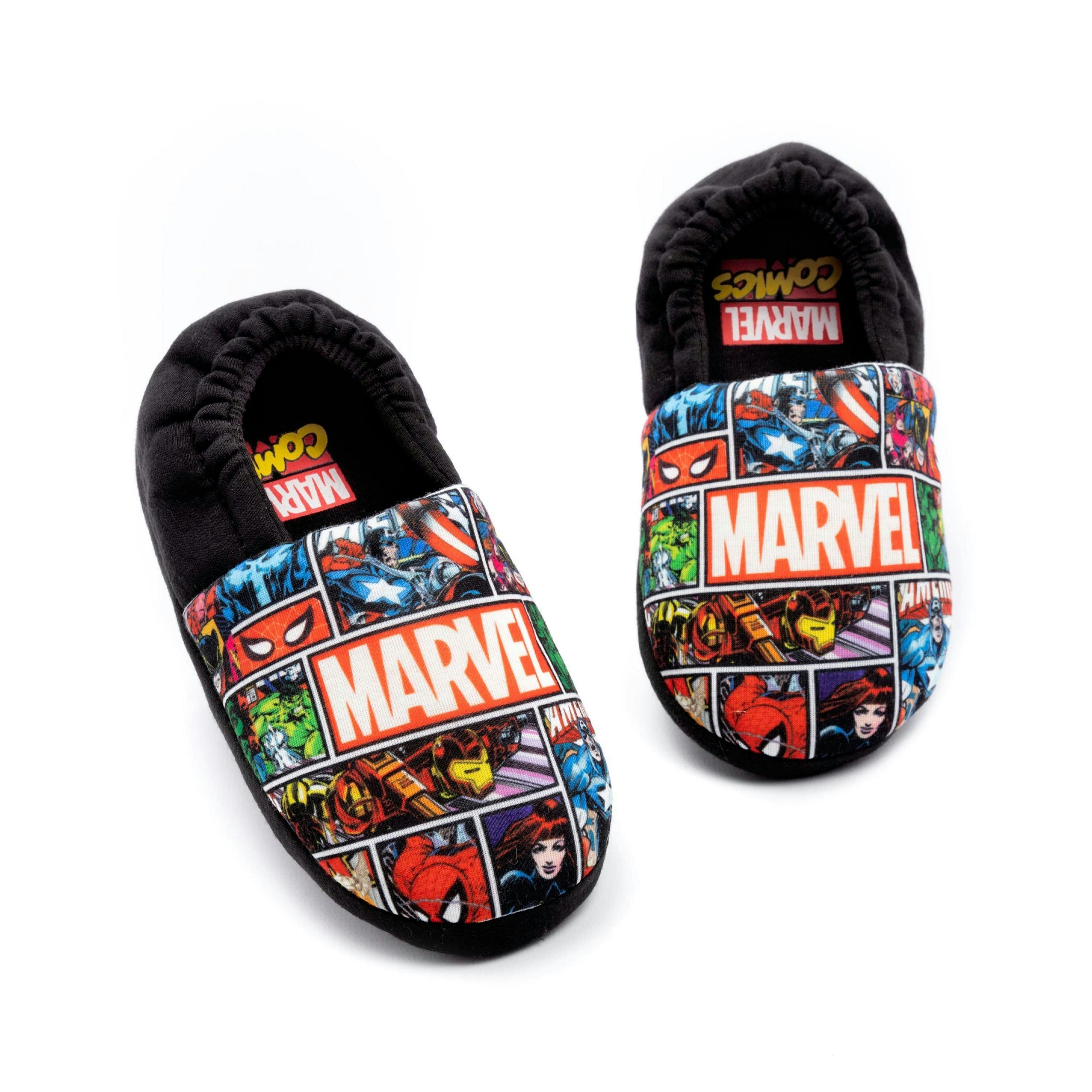 Marvel Avengers Kids Blue Foam Slip-On Loafers | Captain America Iron Man Spider-Man | Boys Girls House Shoes | Comic Character Merch By Vanilla Underground , view 1 of 1
