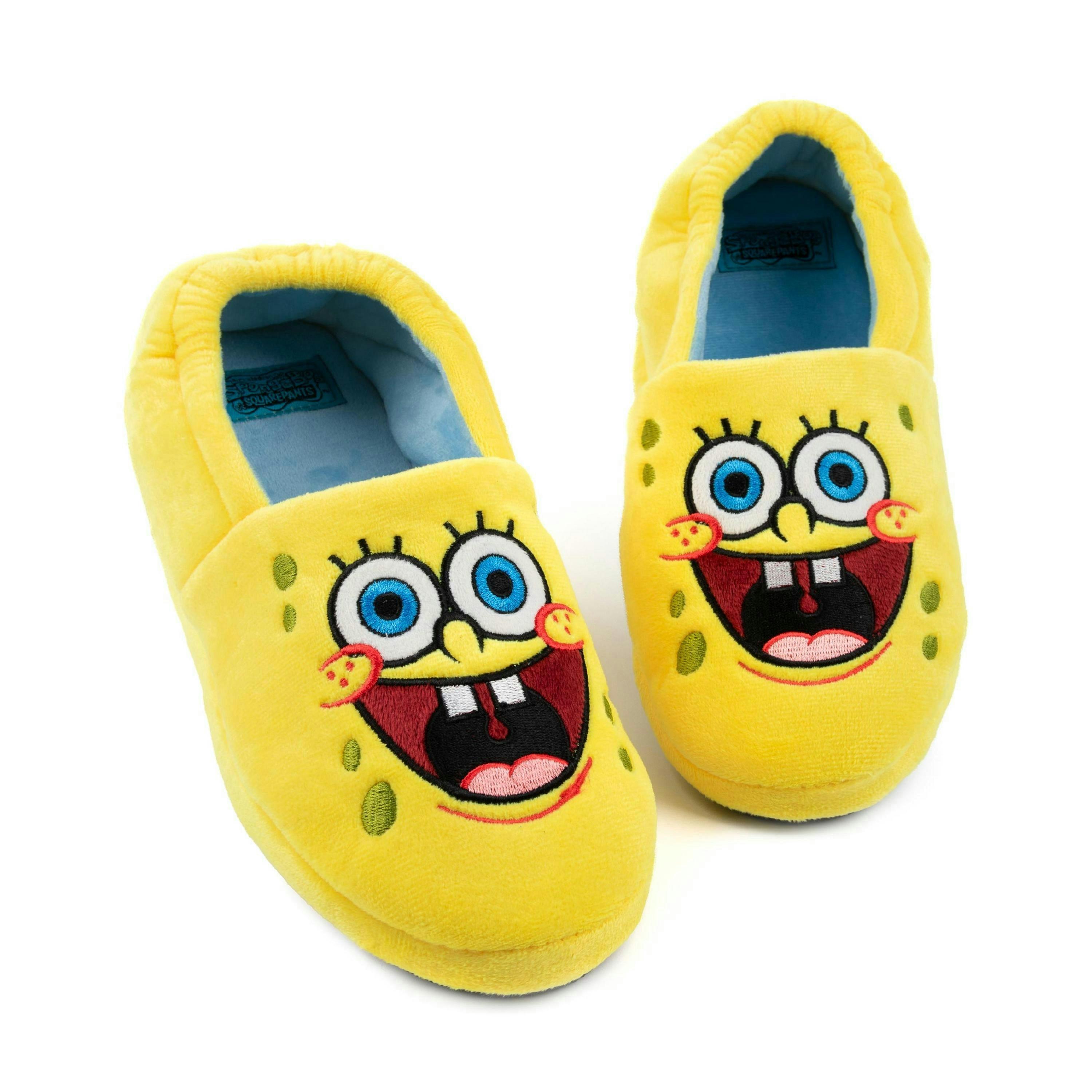 SpongeBob Kids Slippers | Boys Girls Yellow Blue Character Face Elasticated Heel House Sliders | Movie Series Merchandise UK By Vanilla Underground , view 1 of 1