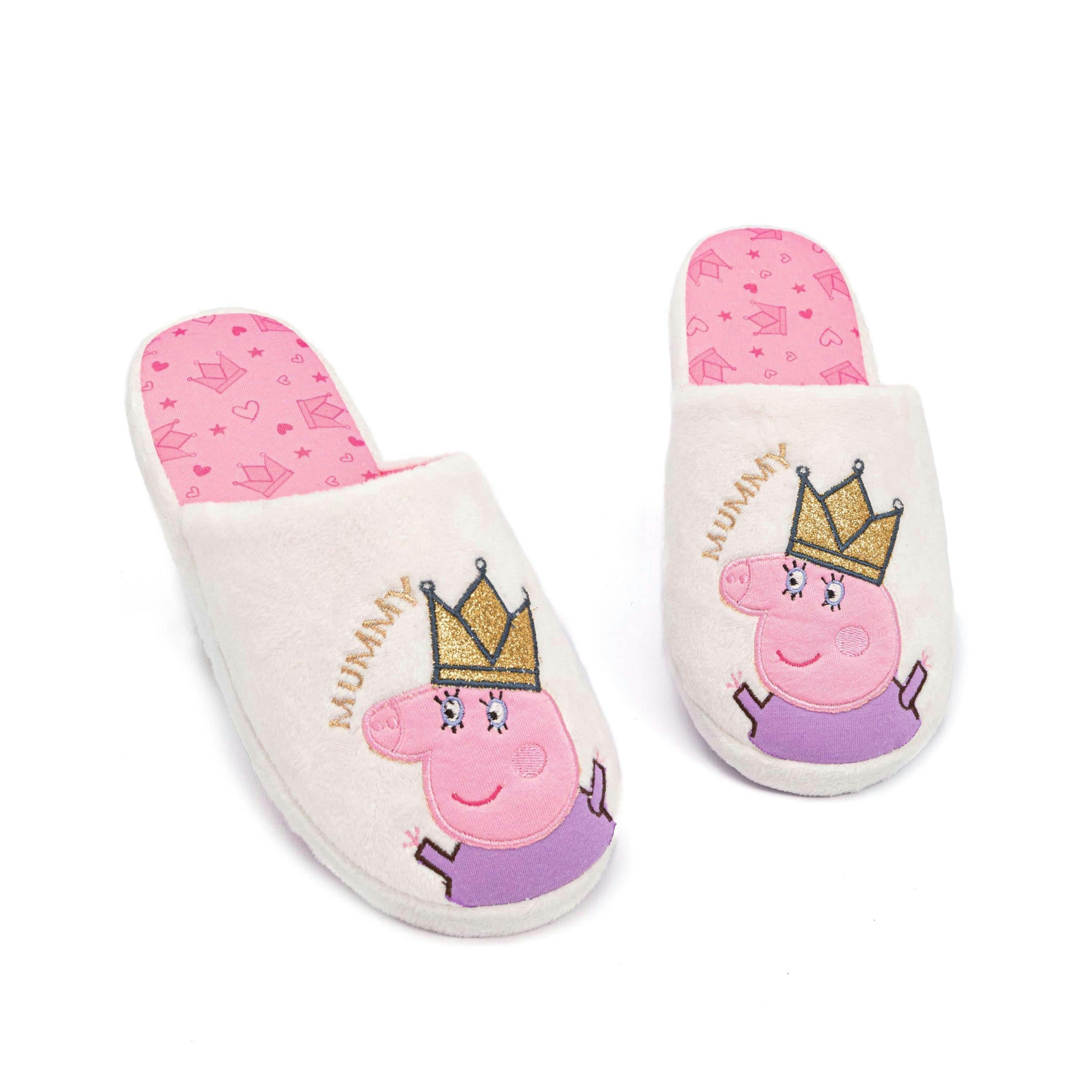 Peppa Pig Women's Slippers | Ladies Queen Mummy White Pink Gold Glitter Foam Slip On House Shoes | Gift For Her UK By Vanilla Underground , view 1 of 1