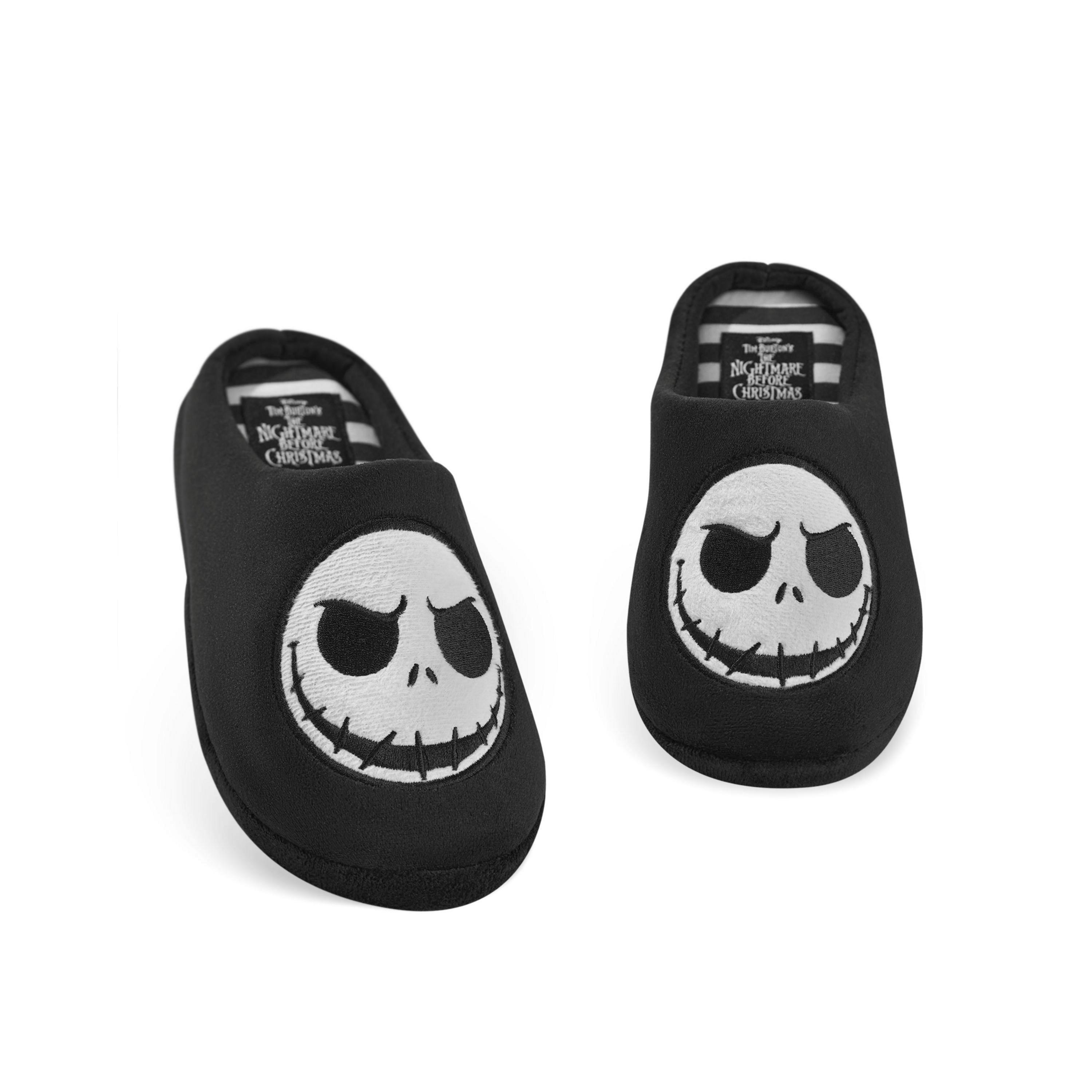 Disney Nightmare Before Christmas Unisex Slippers | Adults Jack Skellington Black Slip On Mules | Halloween Town House Shoes | Movie Gift By Vanilla Underground , view 1 of 1