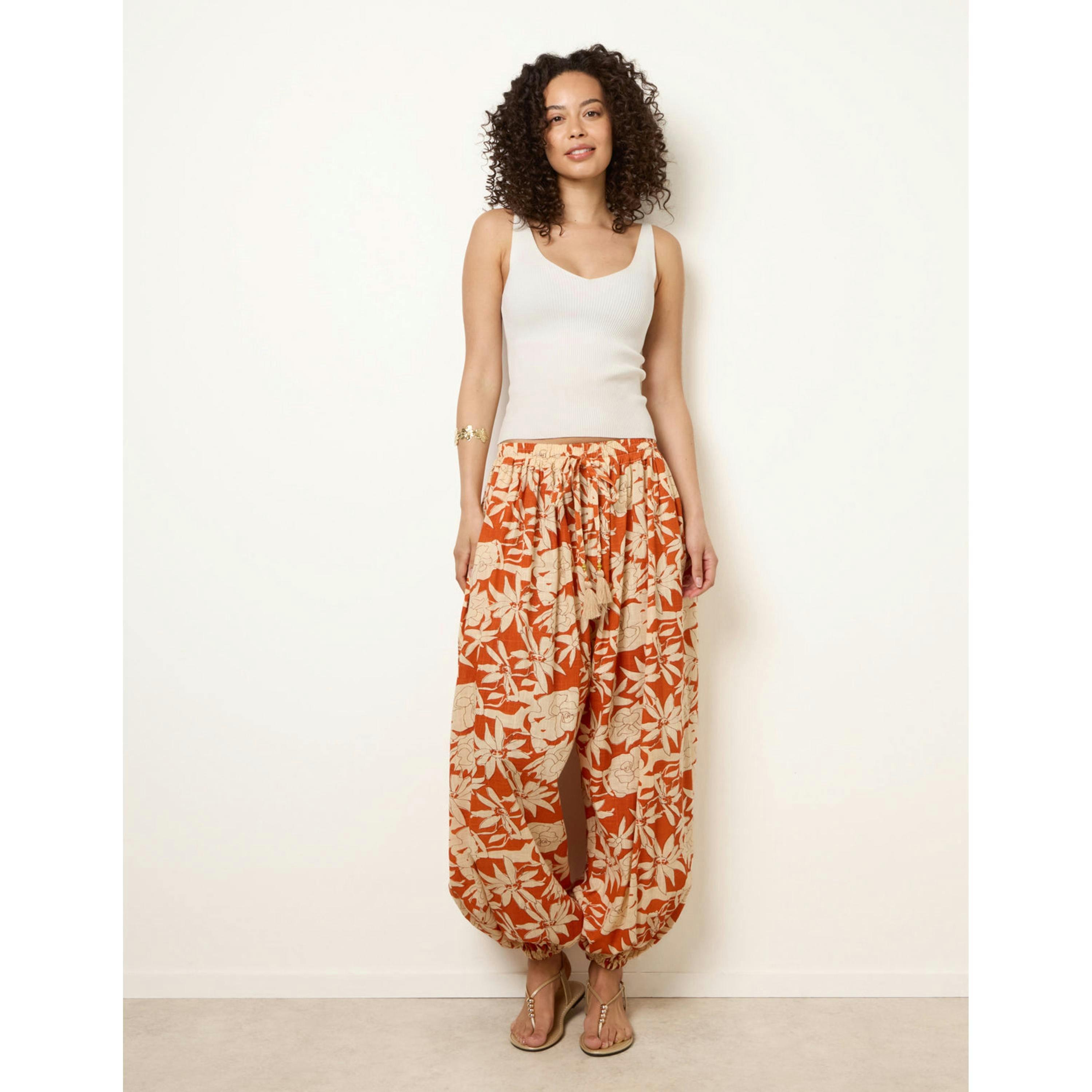 Blue Vanilla Floral Balloon Pants  in Orange , view 1 of 4