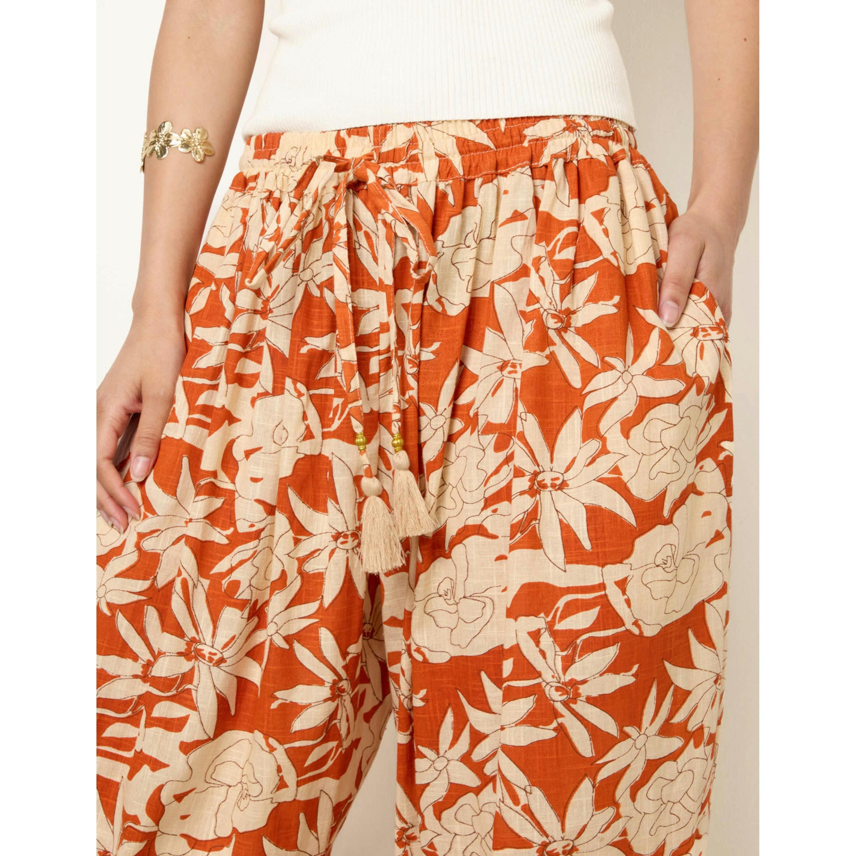Blue Vanilla Floral Balloon Pants  in Orange , view 3 of 4
