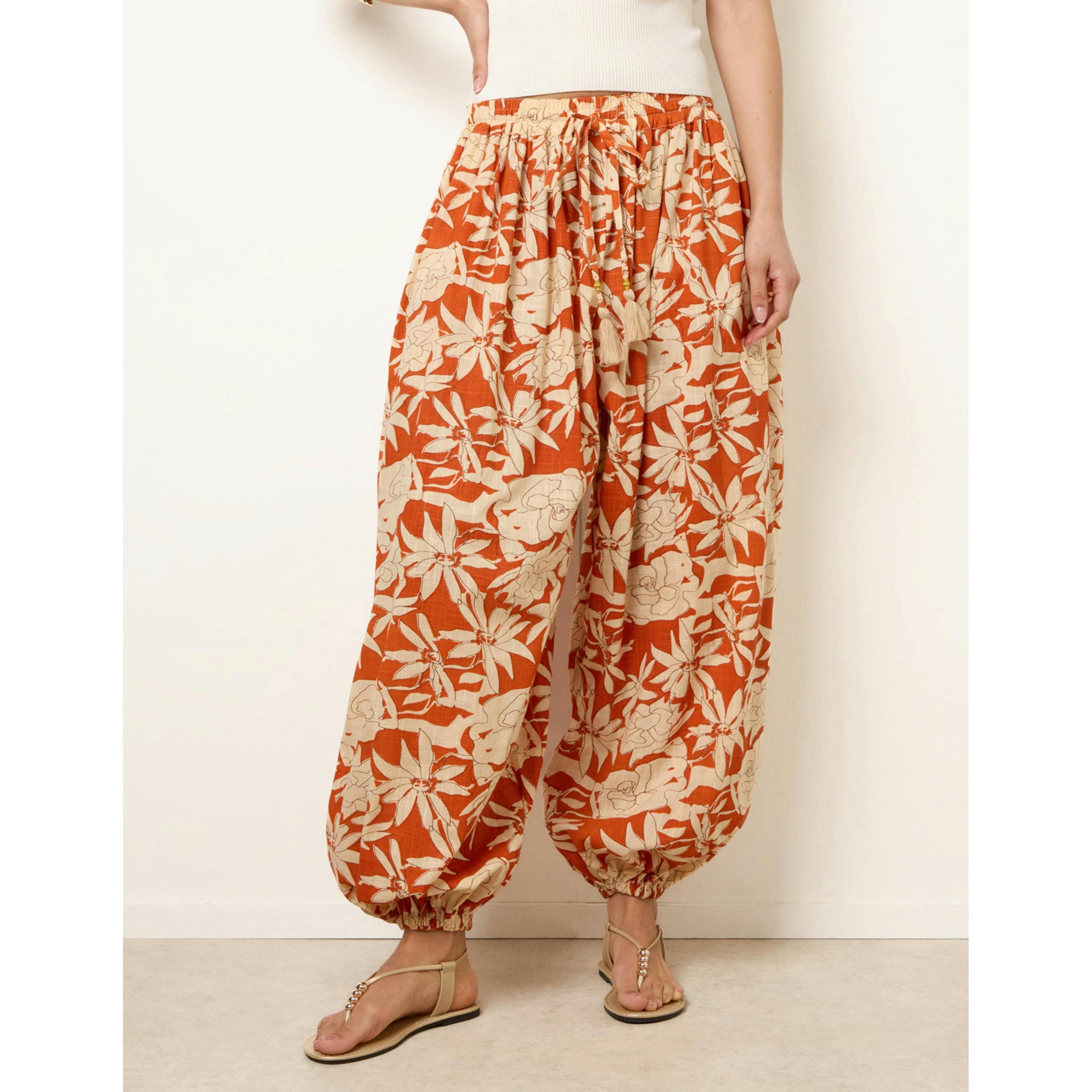 Blue Vanilla Floral Balloon Pants  in Orange , view 4 of 4