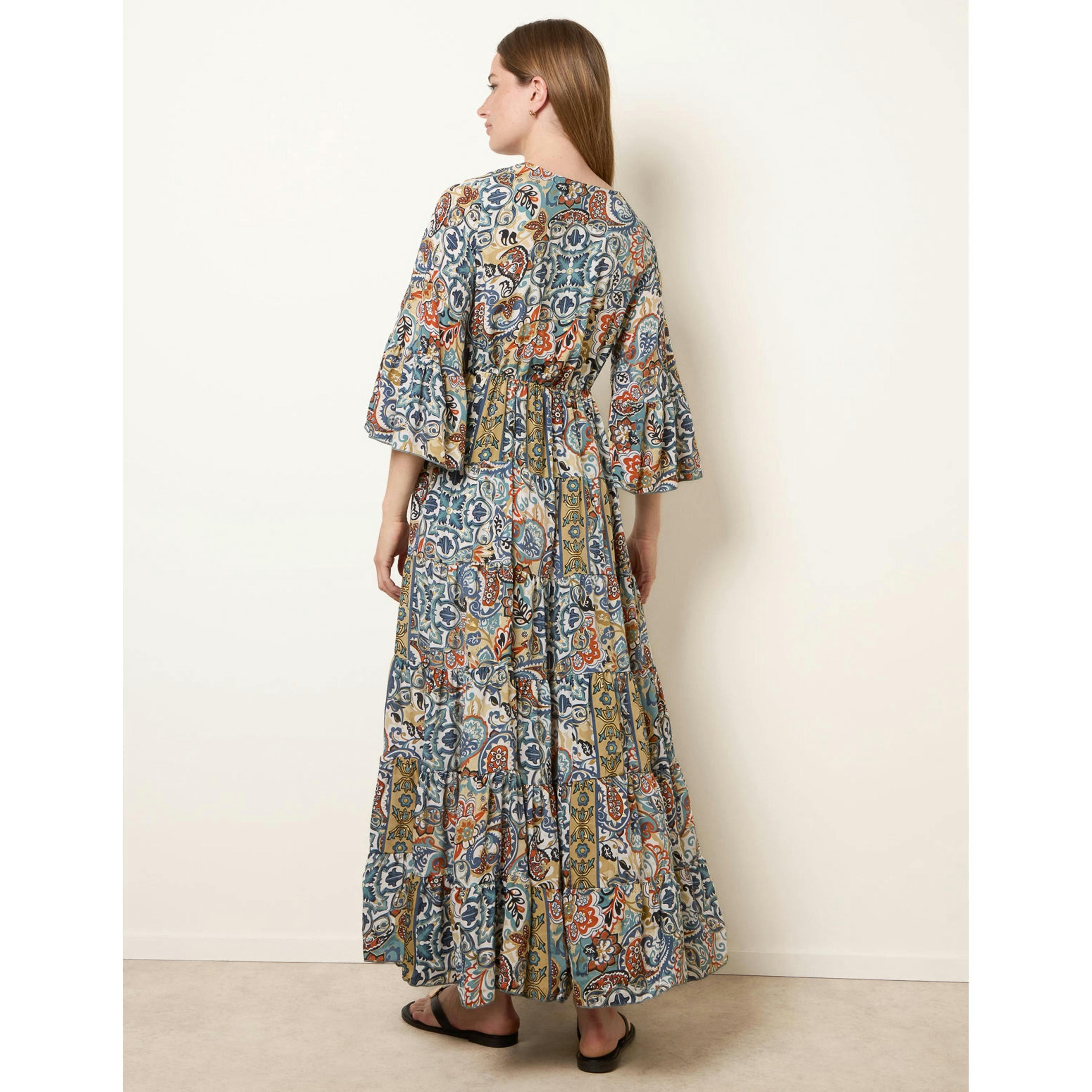 Blue Vanilla Wrap Over Tiered Art Silk Dress  in Multicolour , view 2 of 4