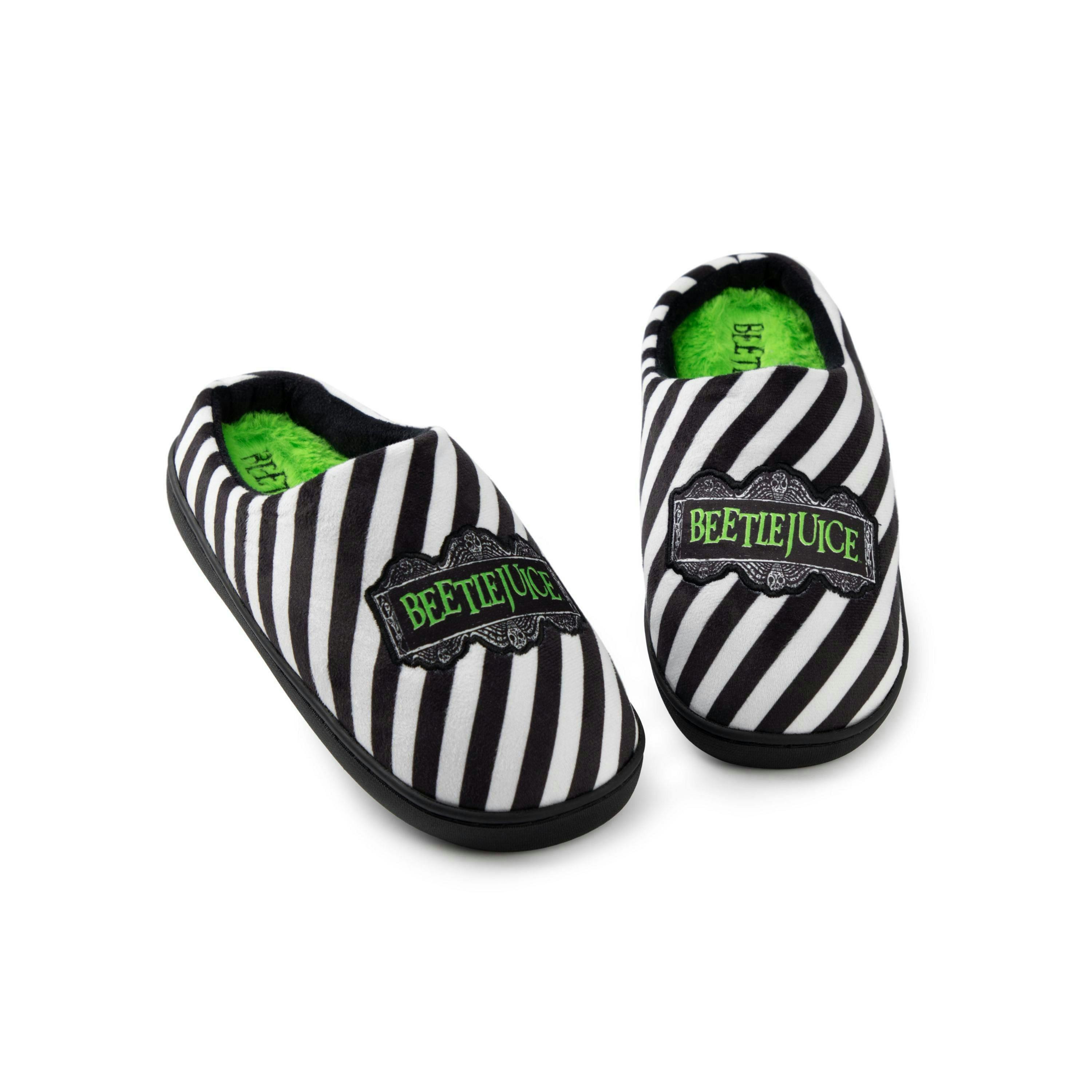 Beetlejuice Unisex Black Mule Slippers | Iconic Logo House Shoes | Comfy Slip-On | Classic Tim Burton Movie Merchandise | Halloween Gift By Vanilla Underground , view 1 of 1