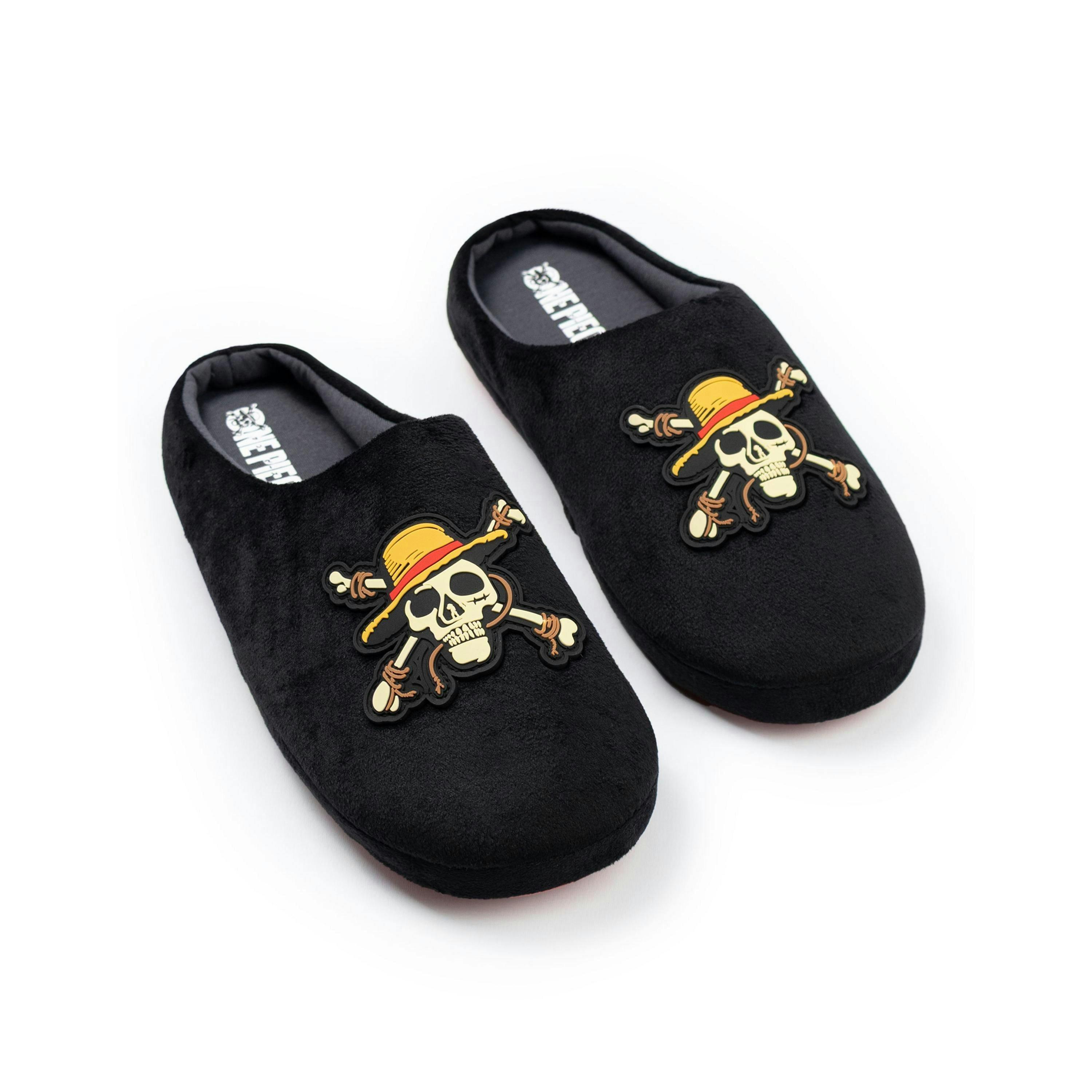 One Piece Men's Black Logo Mule Slippers | Cartoon Character Design | Comfortable Easy Pull-On Loungewear | Indoor House Shoes Merch UK By Vanilla Underground , view 1 of 1