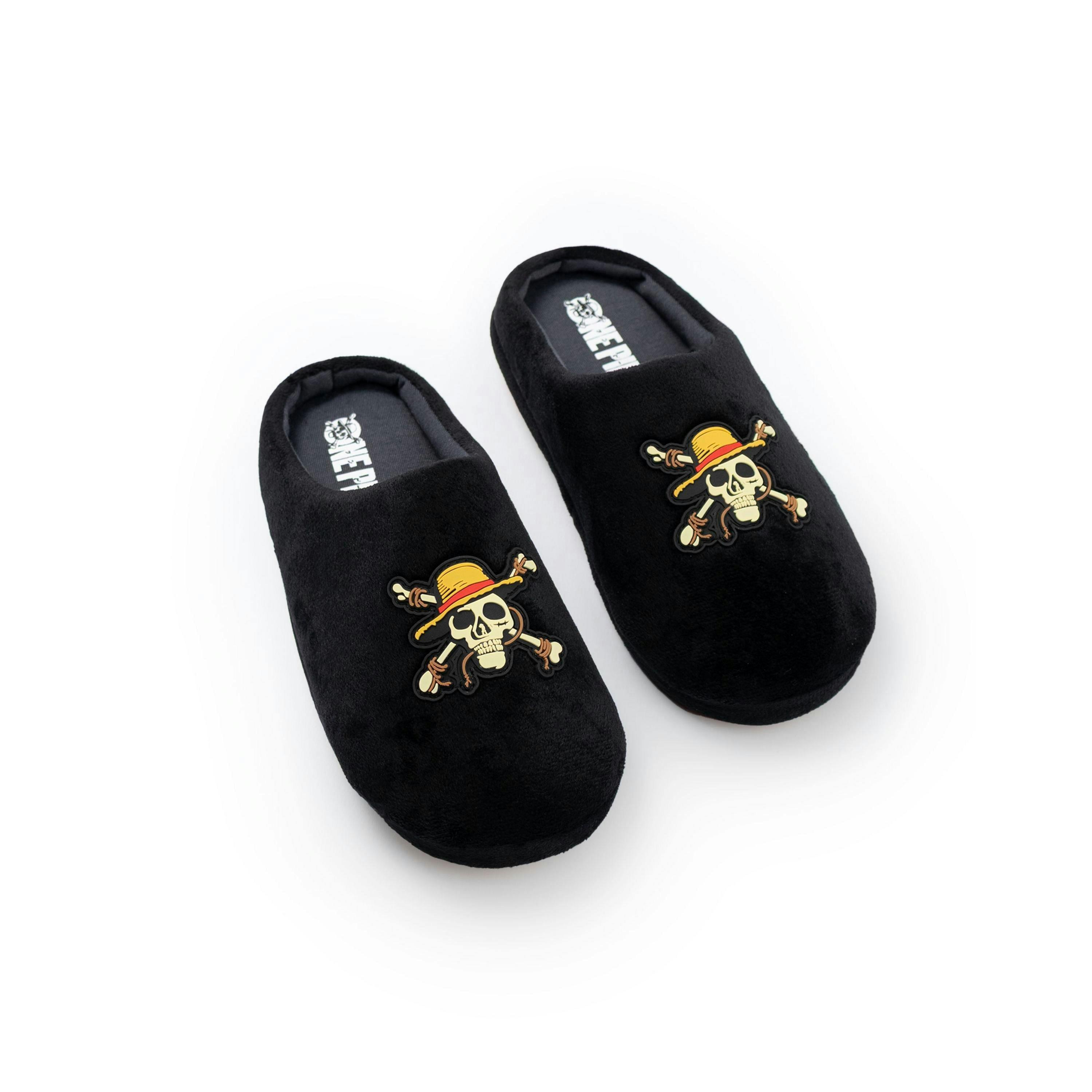One Piece Boys Black Logo Mule Slippers | Kids Cartoon Comfortable Slip-On Indoor Loungewear House Shoes | Merch UK By Vanilla Underground , view 1 of 1