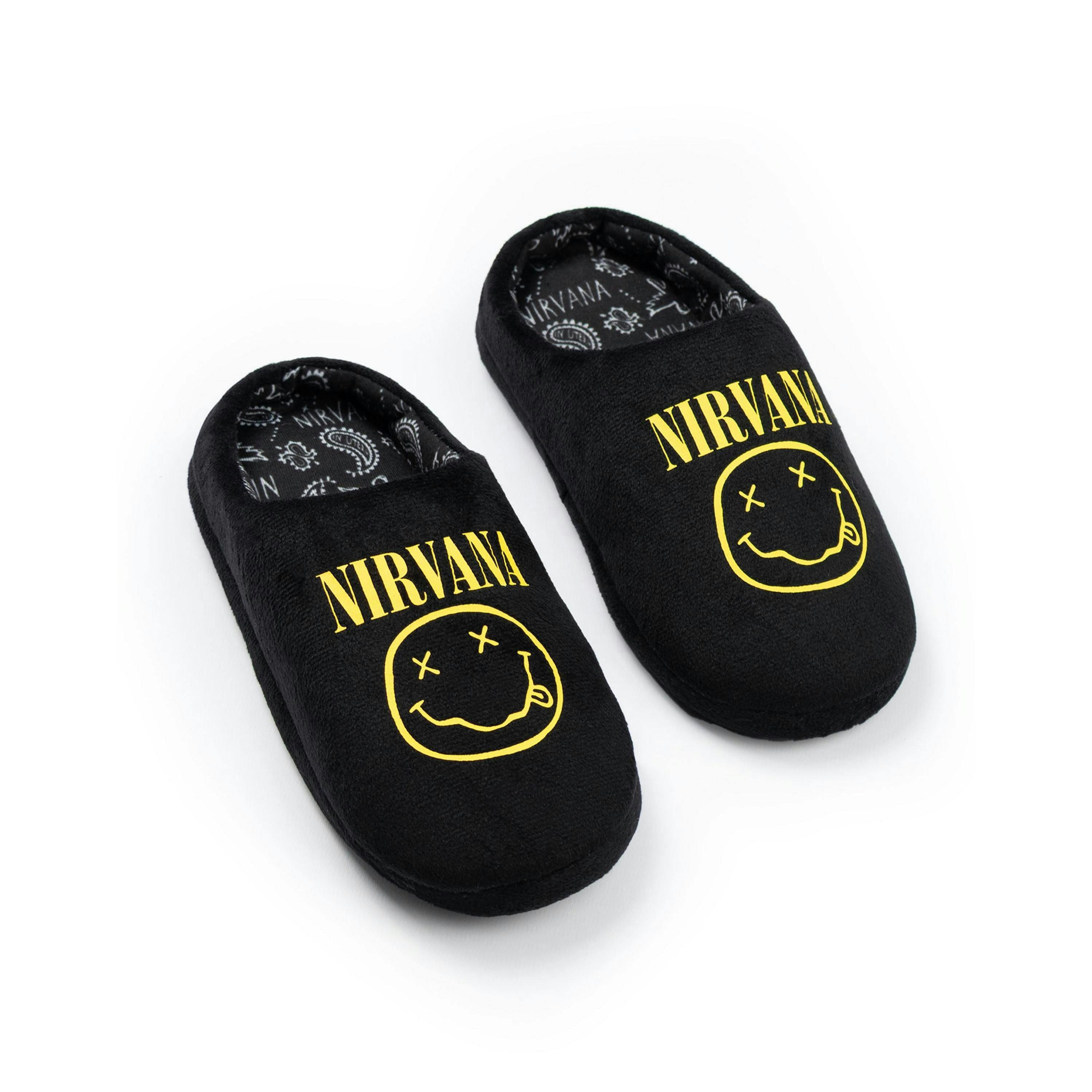 Nirvana Kids Unisex Black Logo Mule Slippers | Easy Slip-On Music Band Themed Indoor Loungewear House Shoes | Merch UK By Vanilla Underground , view 1 of 1