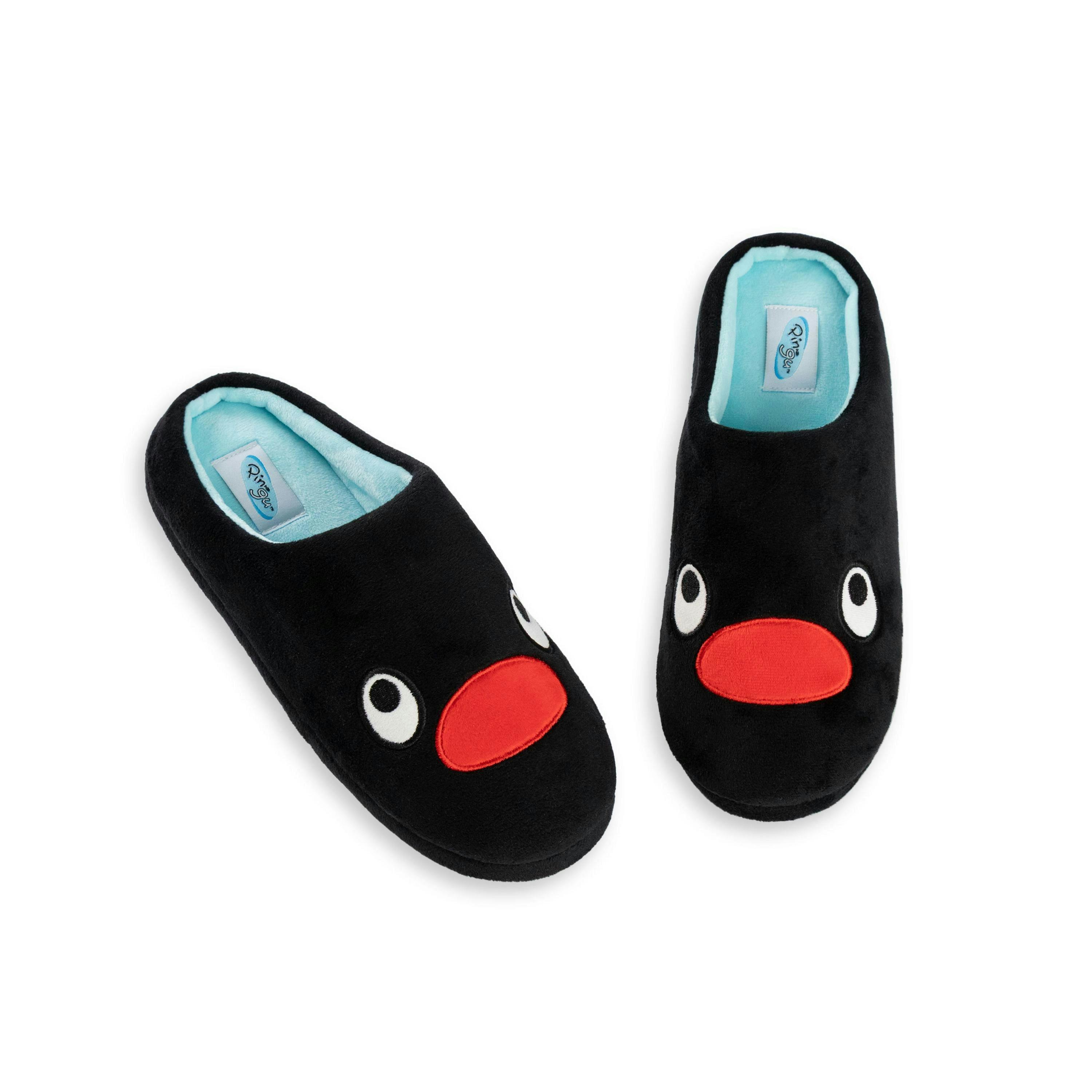 Pingu Women's Black Fluffy Mule Slippers | Comfortable Cartoon Themed Indoor Loungewear House Shoes | Merch UK By Vanilla Underground , view 1 of 1