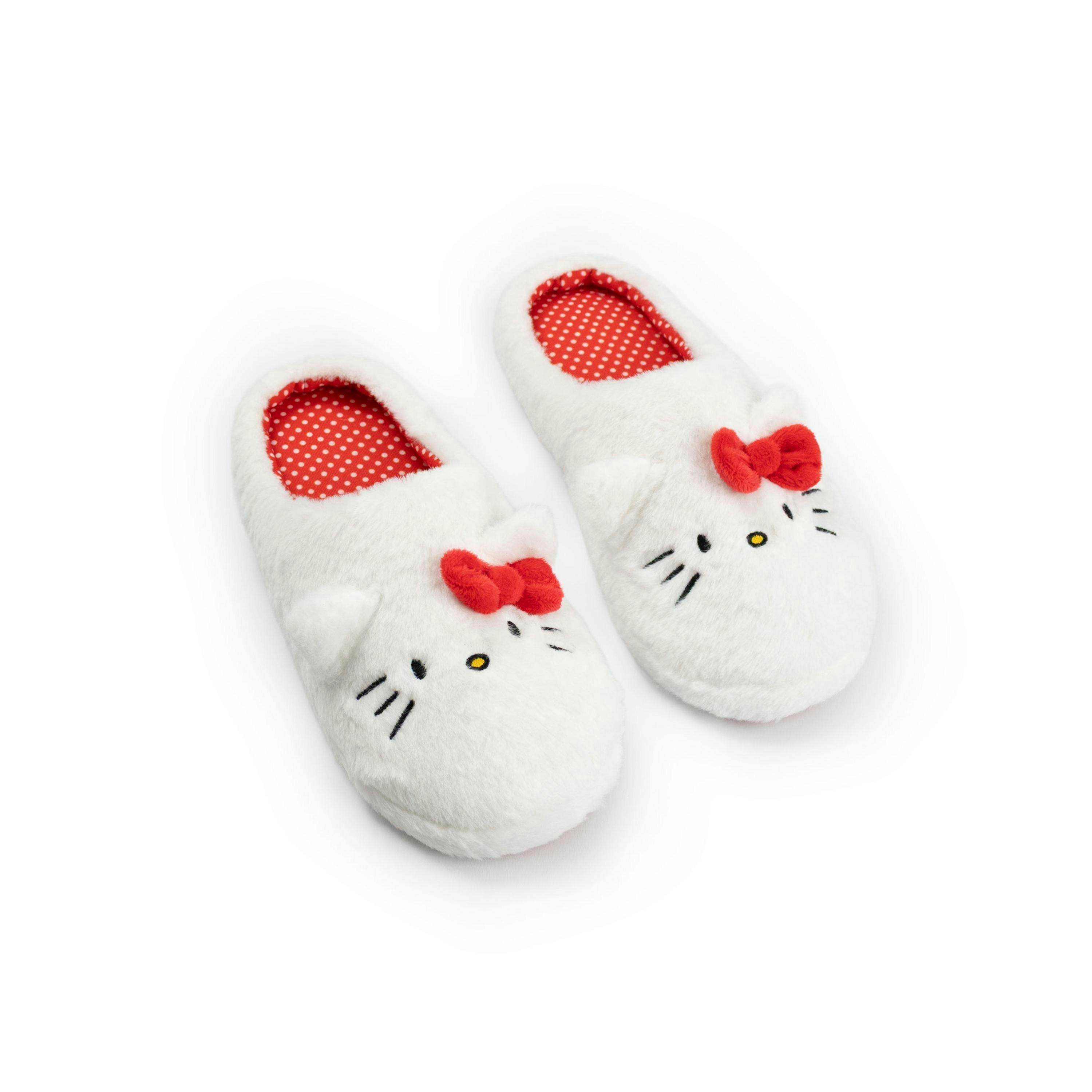 Hello Kitty Women's White Fluffy Mule Slippers | 3D Ears & Bow Character Face Design | Soft Indoor House Shoes | Merch UK By Vanilla Underground , view 1 of 1
