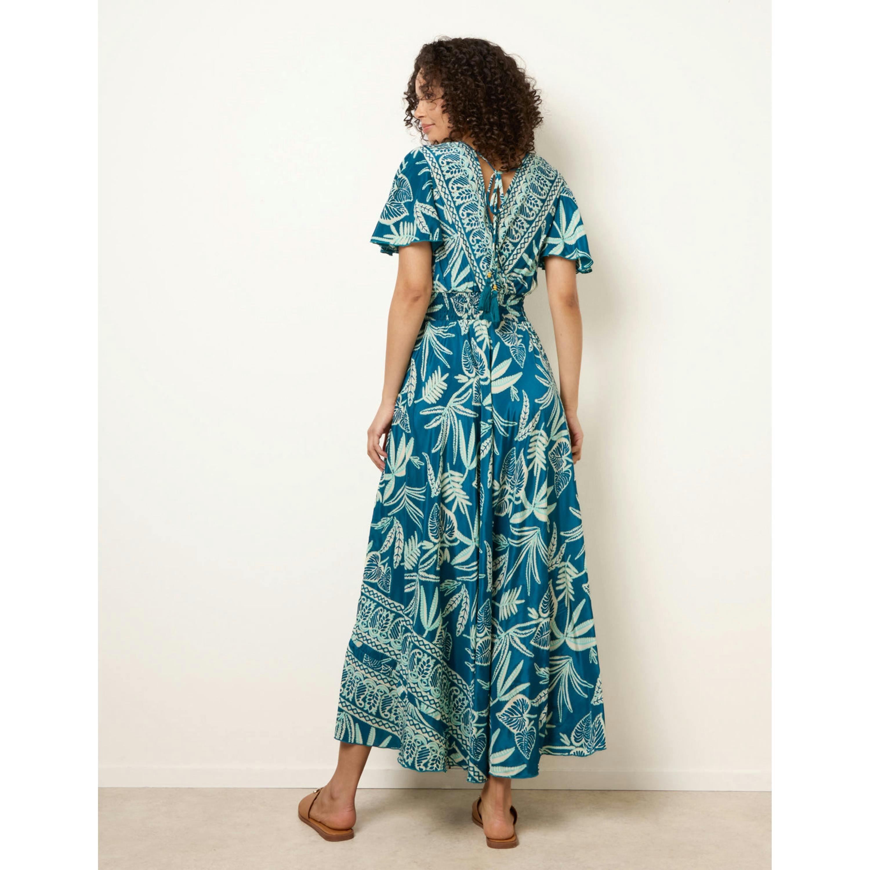 Blue Vanilla Wrap Over Angel Sleeve Shirred Maxi Dress  in Green , view 2 of 4