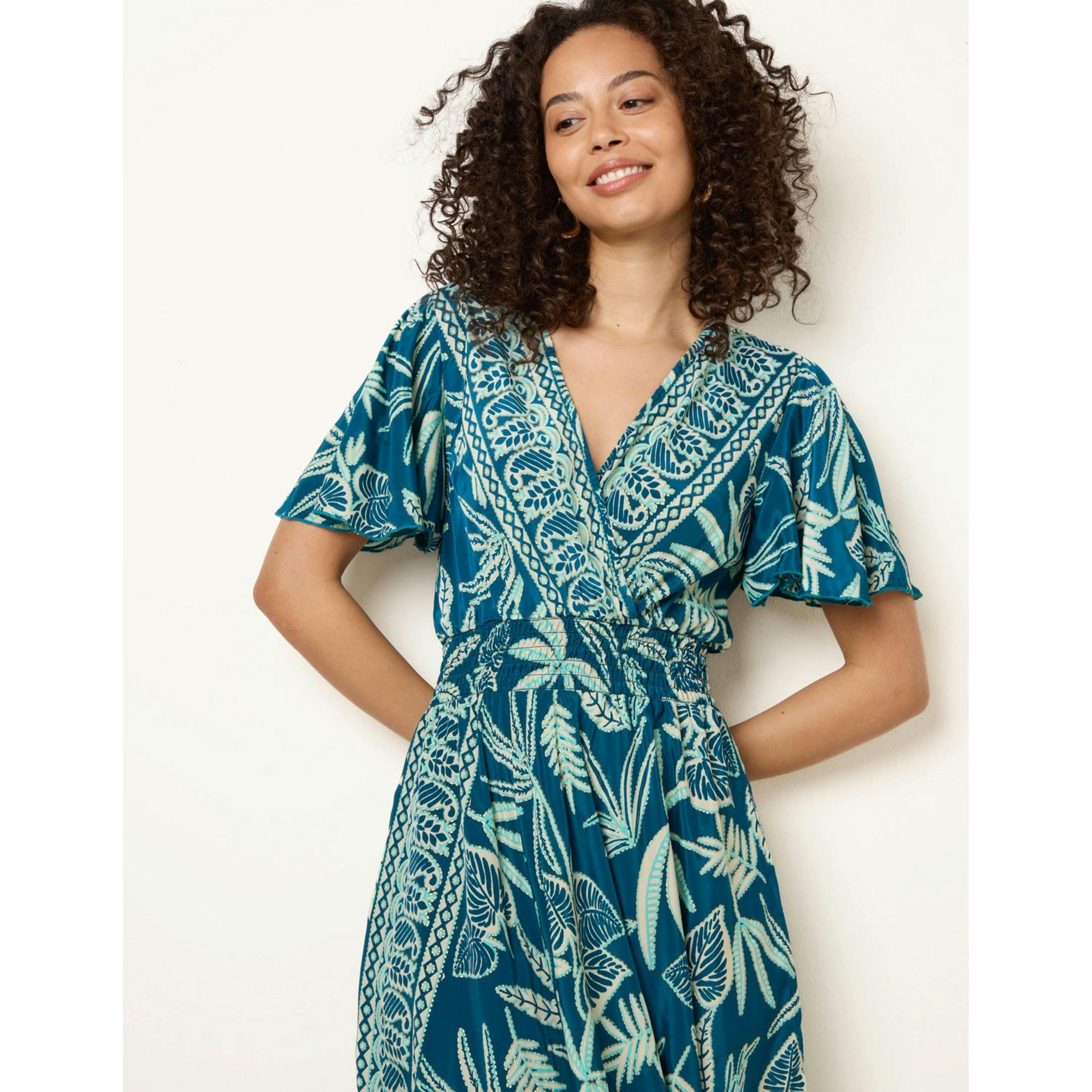 Blue Vanilla Wrap Over Angel Sleeve Shirred Maxi Dress  in Green , view 3 of 4