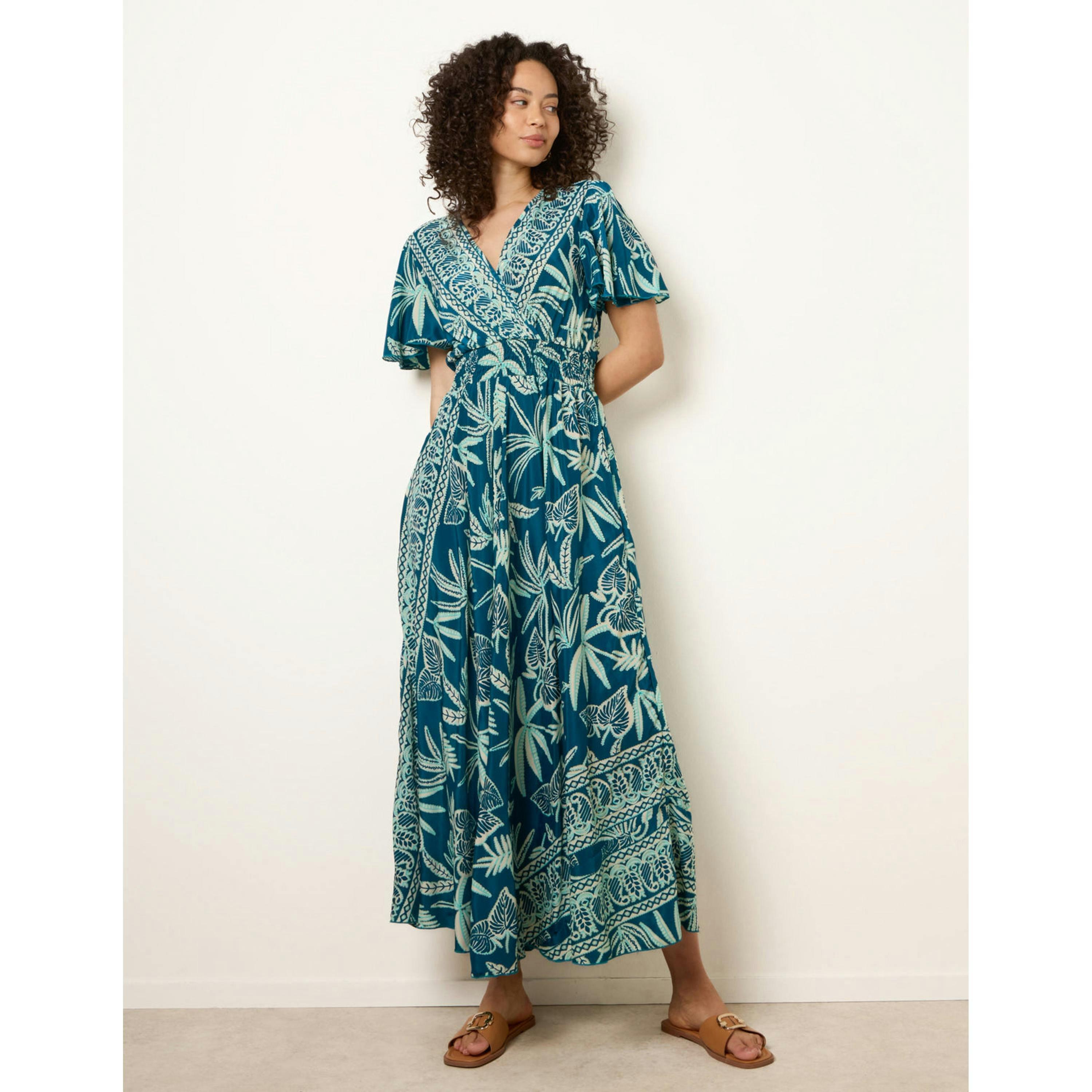 Blue Vanilla Wrap Over Angel Sleeve Shirred Maxi Dress  in Green , view 4 of 4