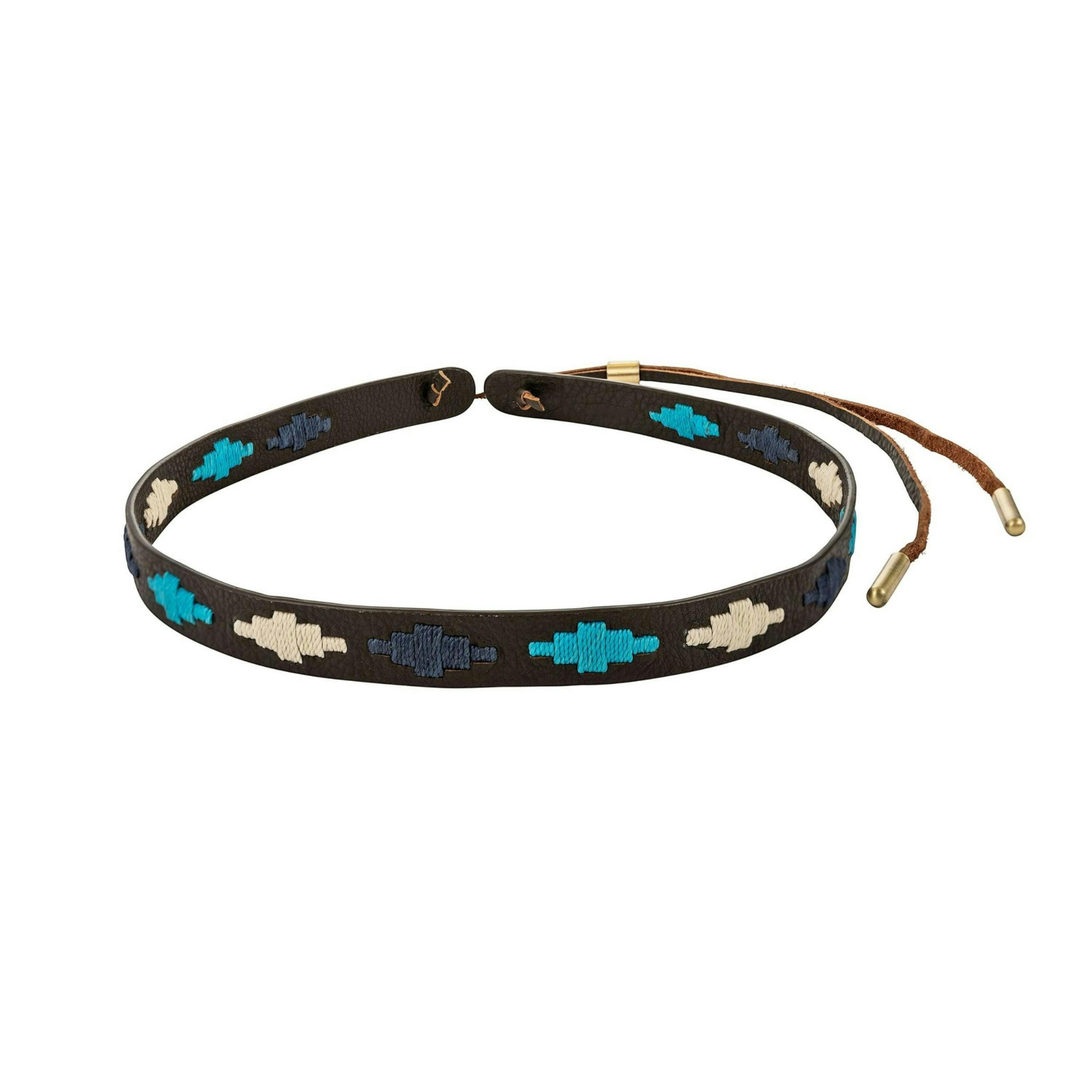 pampa leather hat band - turquoise, navy and cream diamonds , view 1 of 3