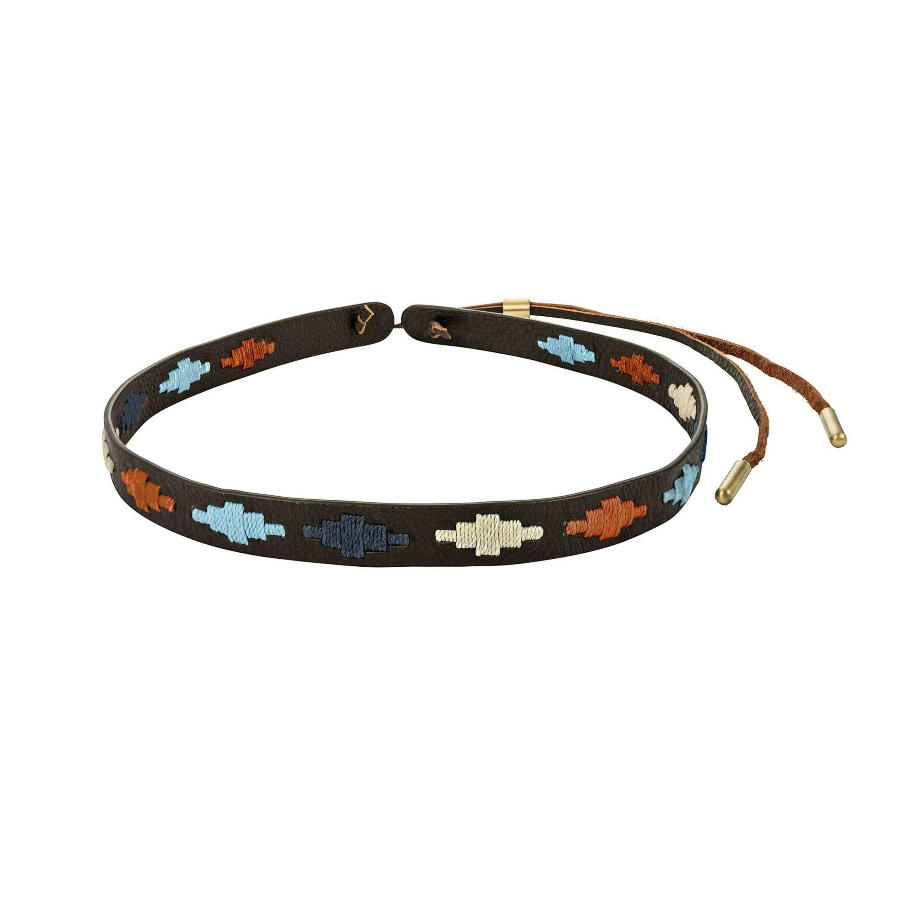 pampa leather hat band - copper, light blue, navy and cream diamonds , view 1 of 3