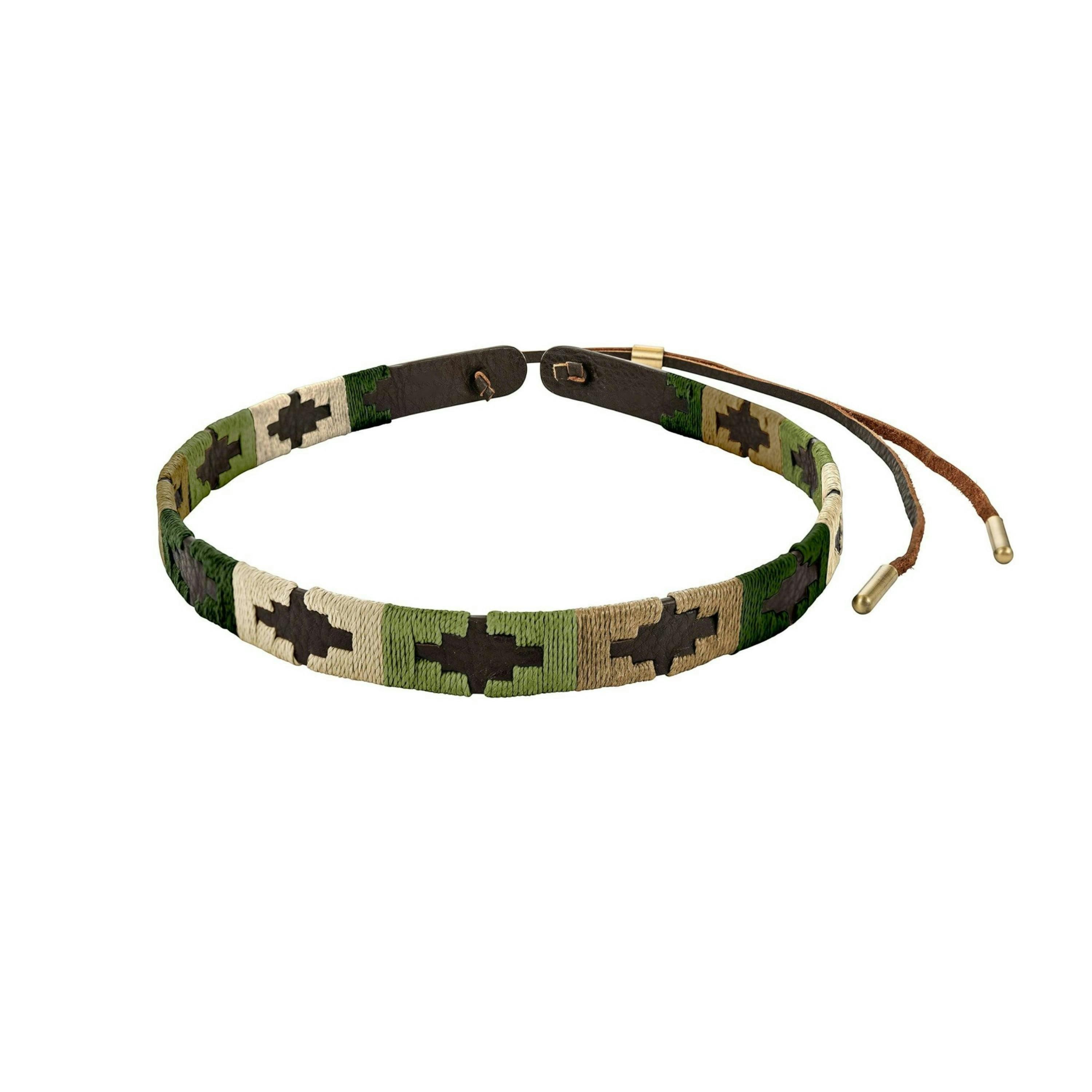pampa leather hat band -  beige, light green, cream and dark green blocks , view 1 of 3