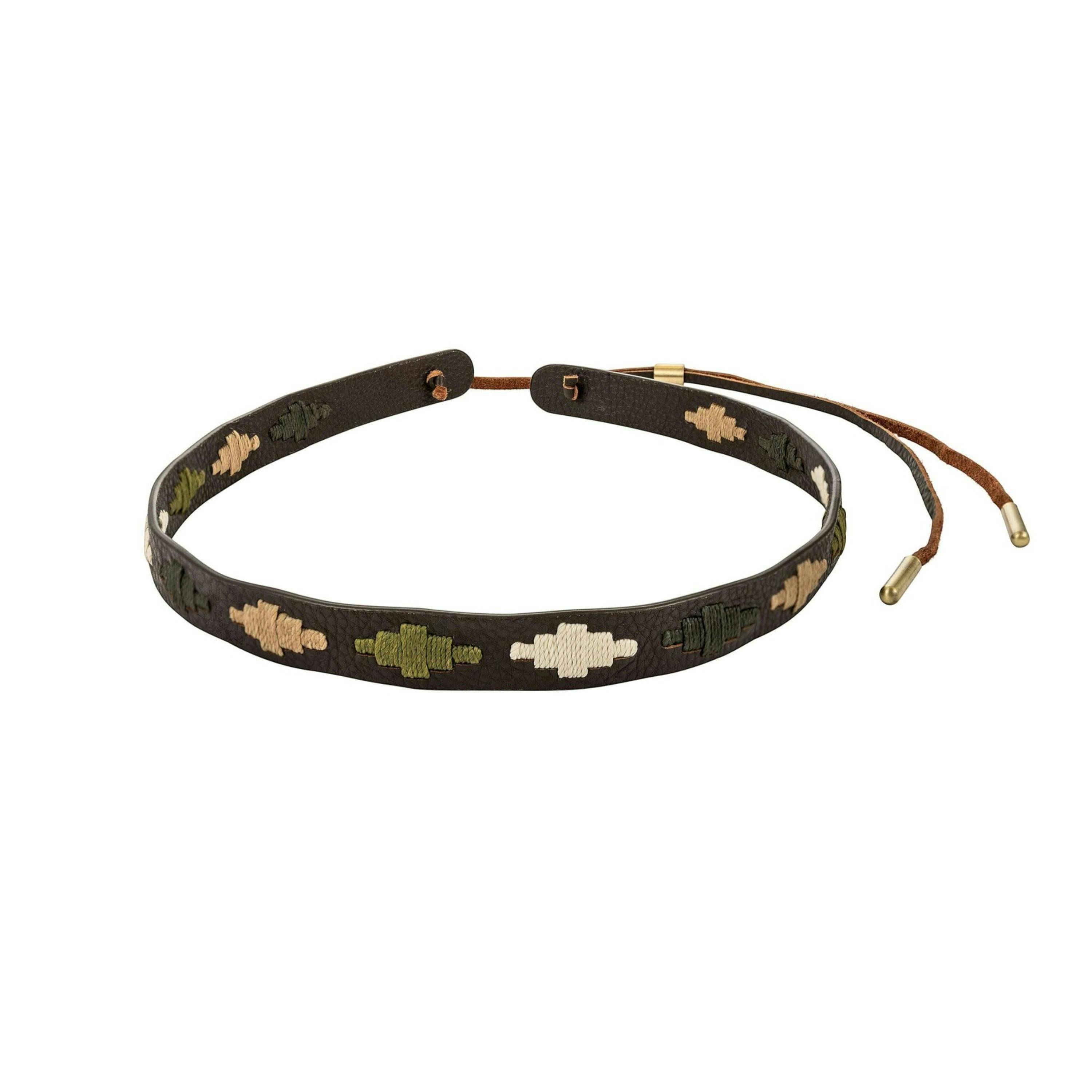 pampa leather hat band - beige, light green, cream and dark green diamonds , view 1 of 3