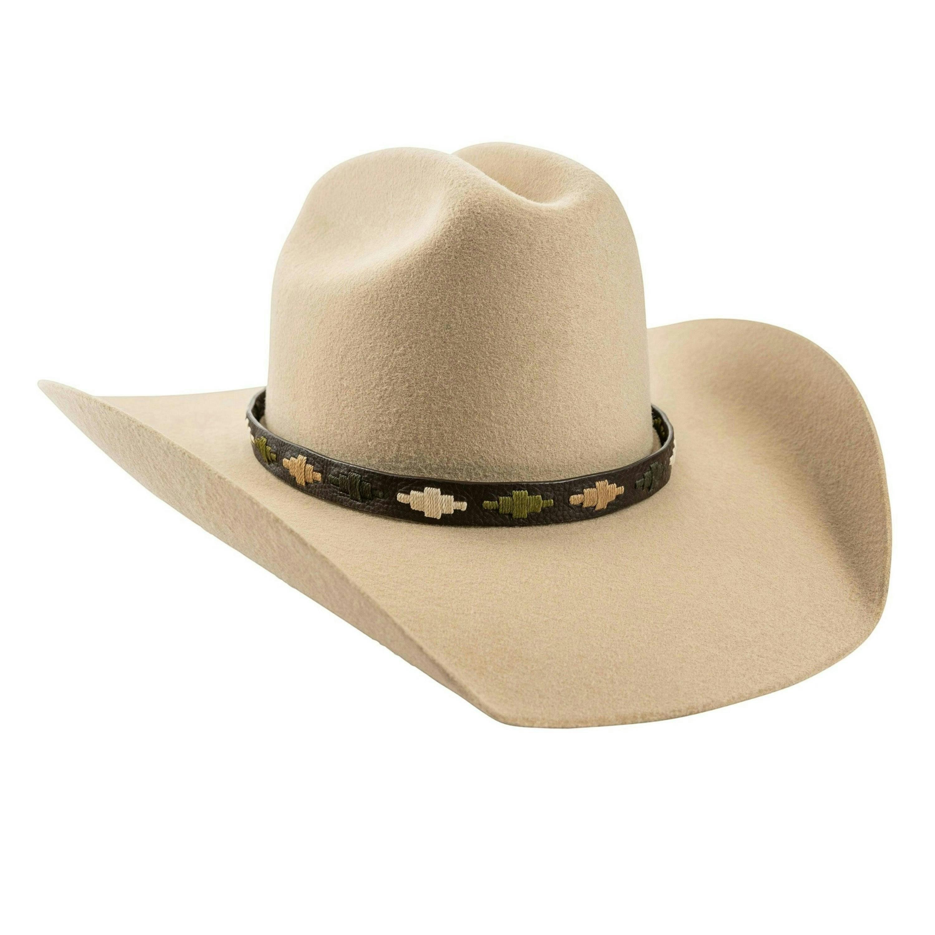 pampa leather hat band - beige, light green, cream and dark green diamonds , view 2 of 3