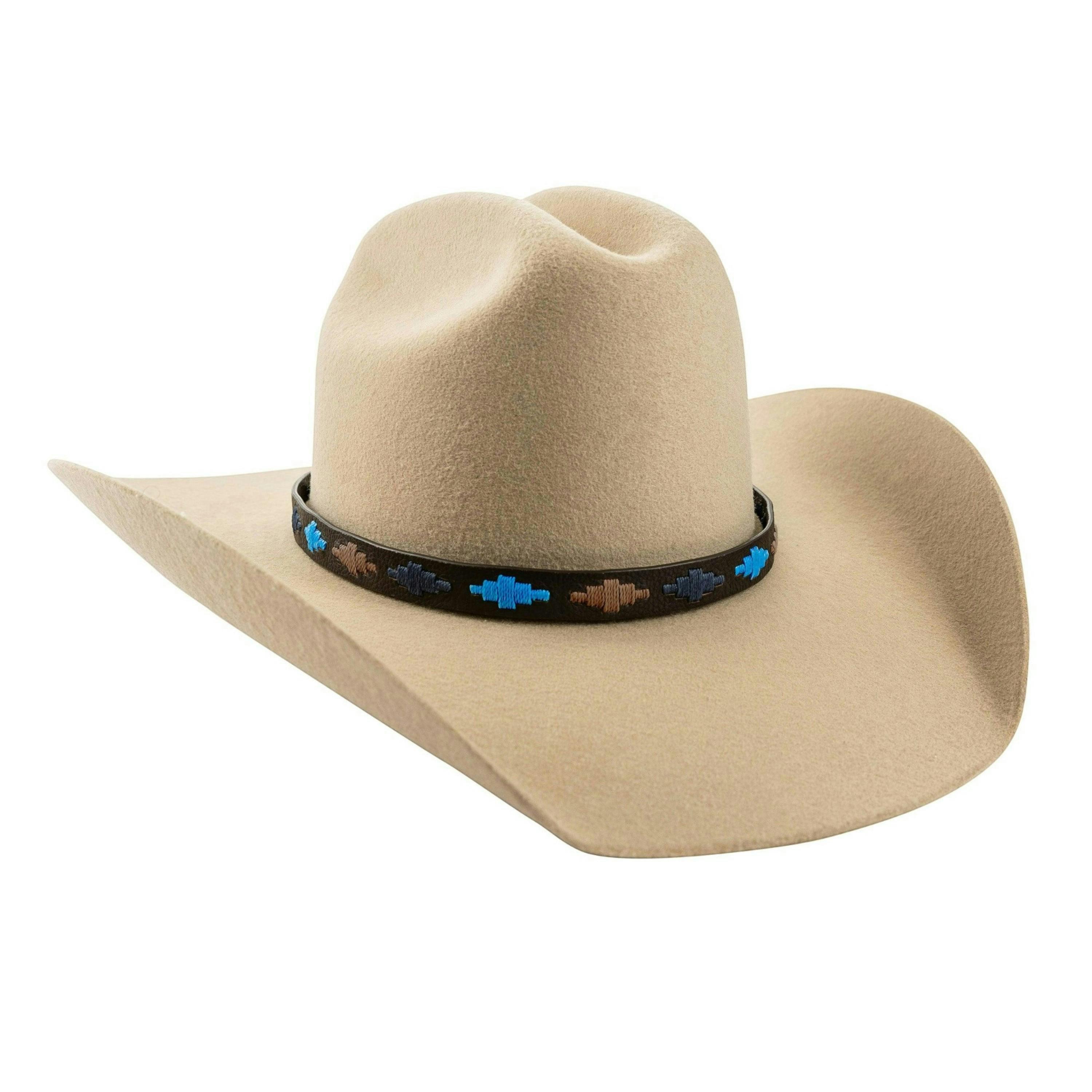 pampa leather hat band - brown, blue and navy diamonds , view 2 of 3