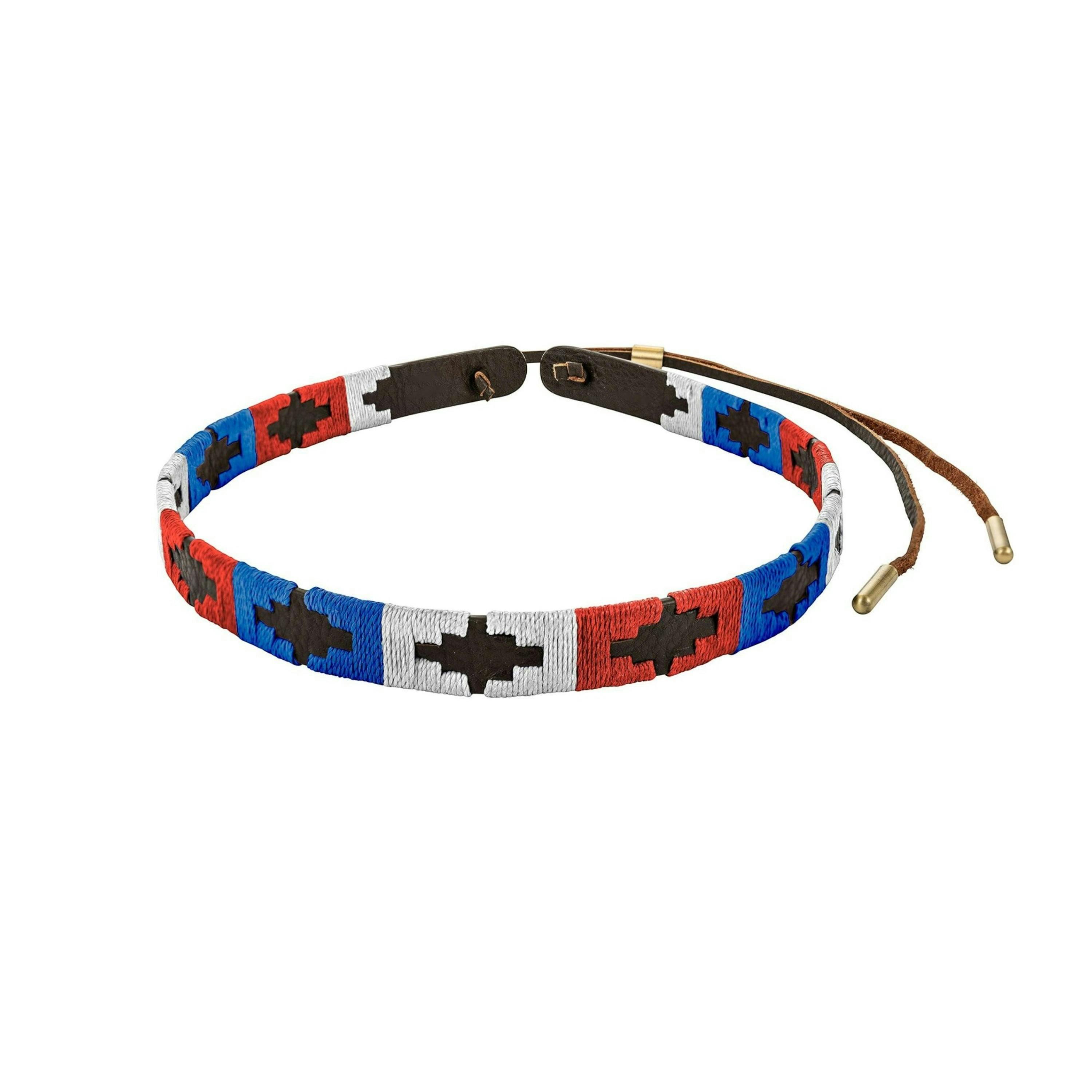 pampa leather hat band -  white, blue and red blocks , view 1 of 3
