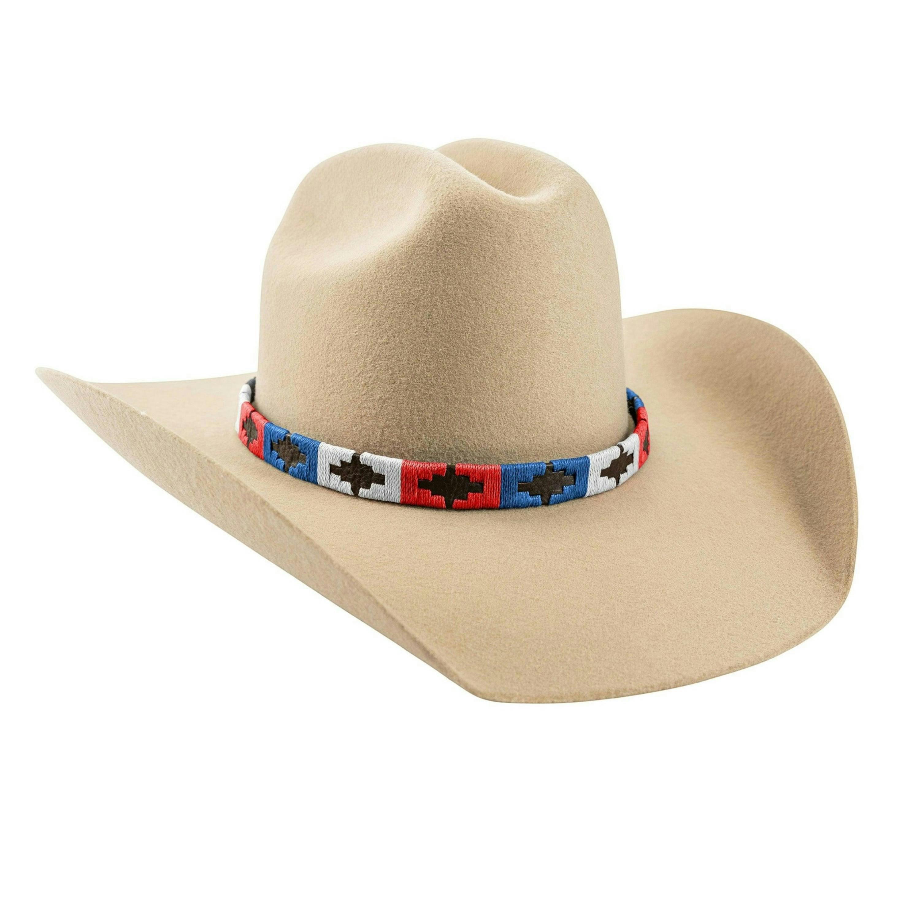 pampa leather hat band -  white, blue and red blocks , view 2 of 3