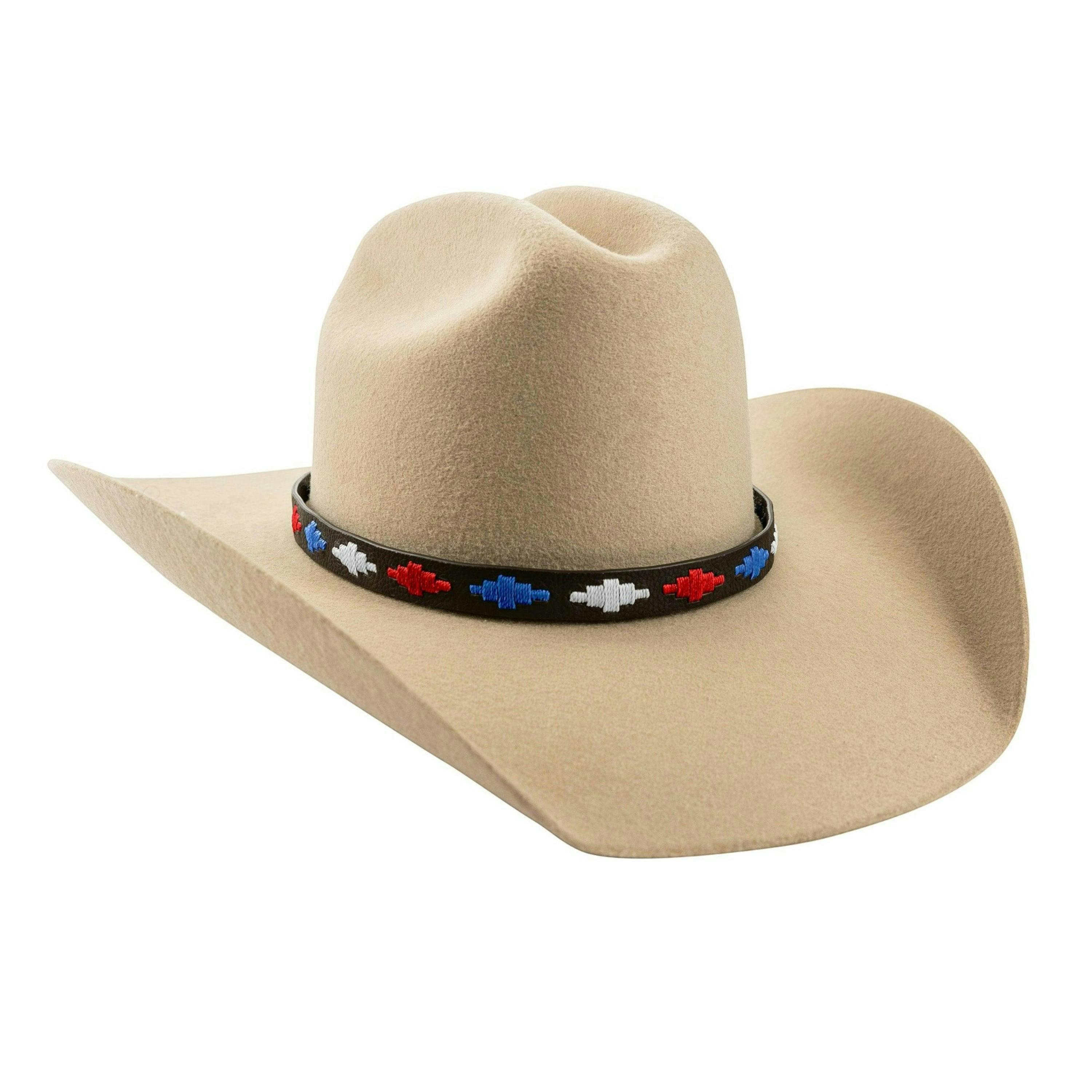 pampa leather hat band -  white, blue and red diamonds , view 2 of 3
