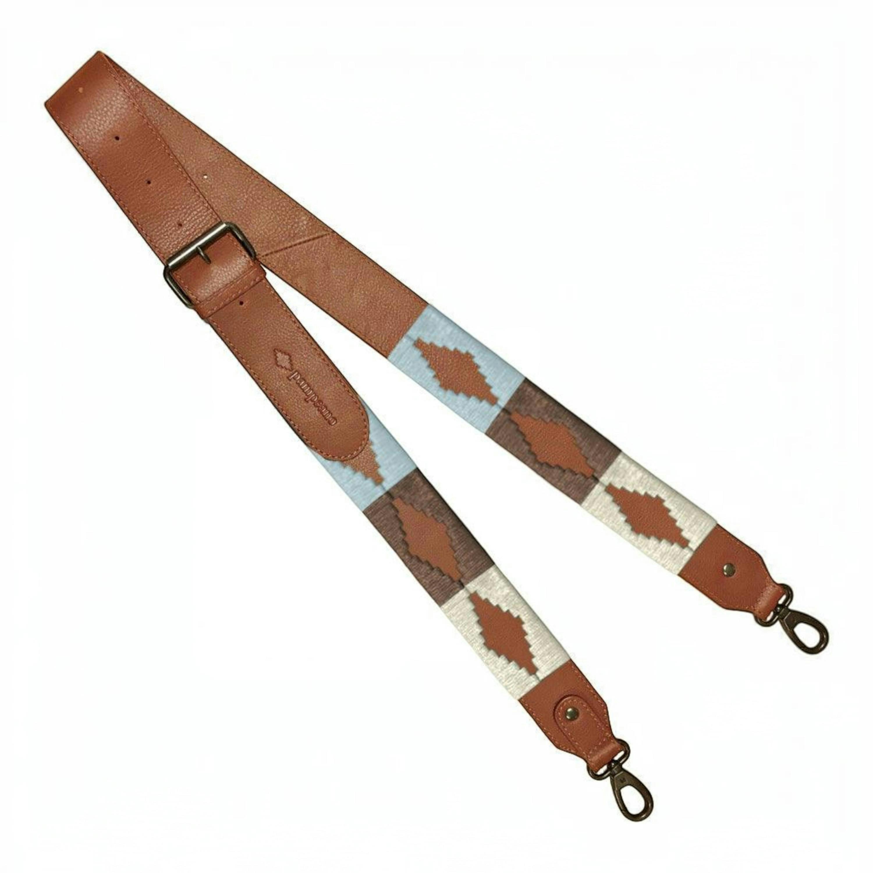 Caballero large travel bag - tan leather with light blue, light brown and cream stitching , view 2 of 5