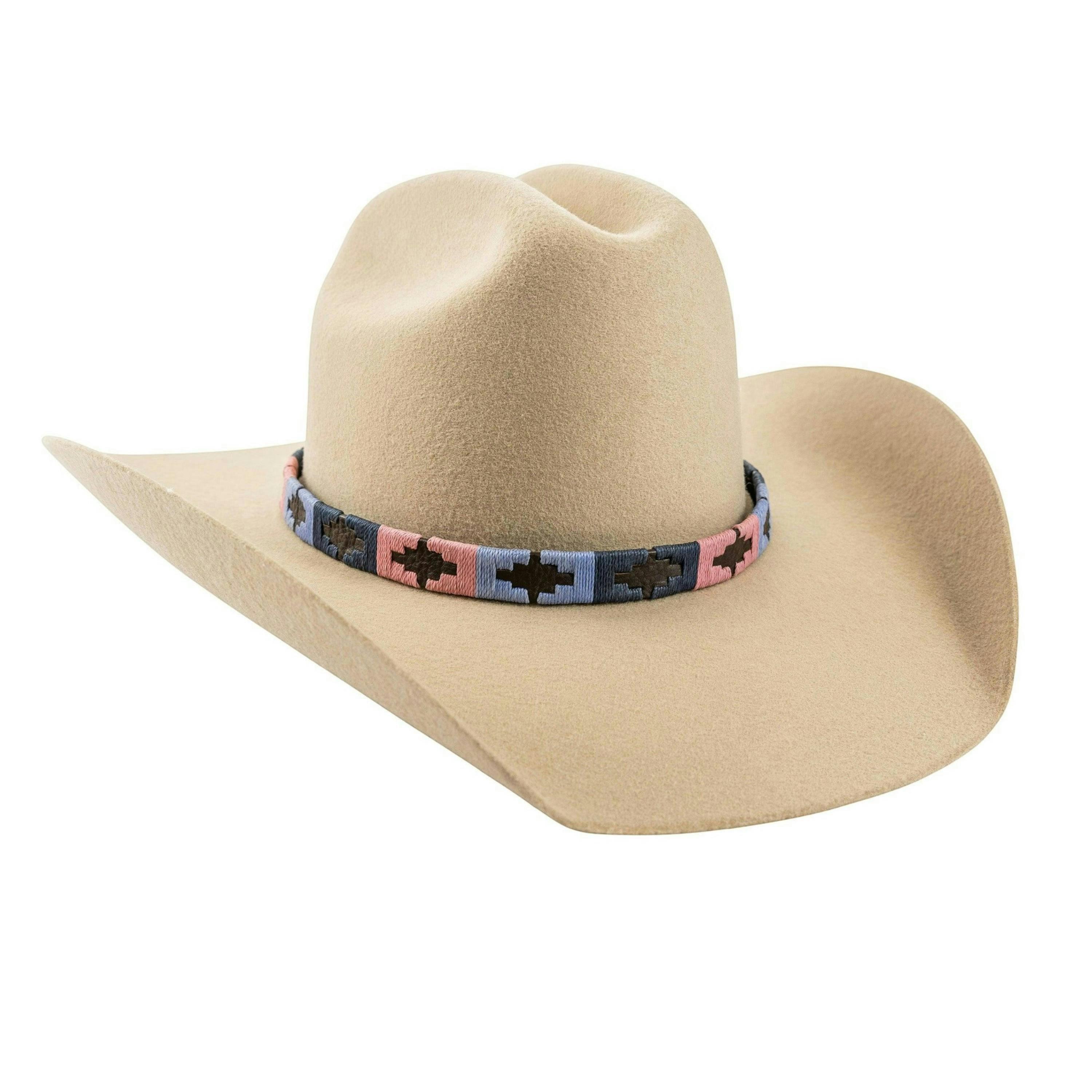 pampa leather hat band - lilac, navy and pink blocks , view 4 of 4