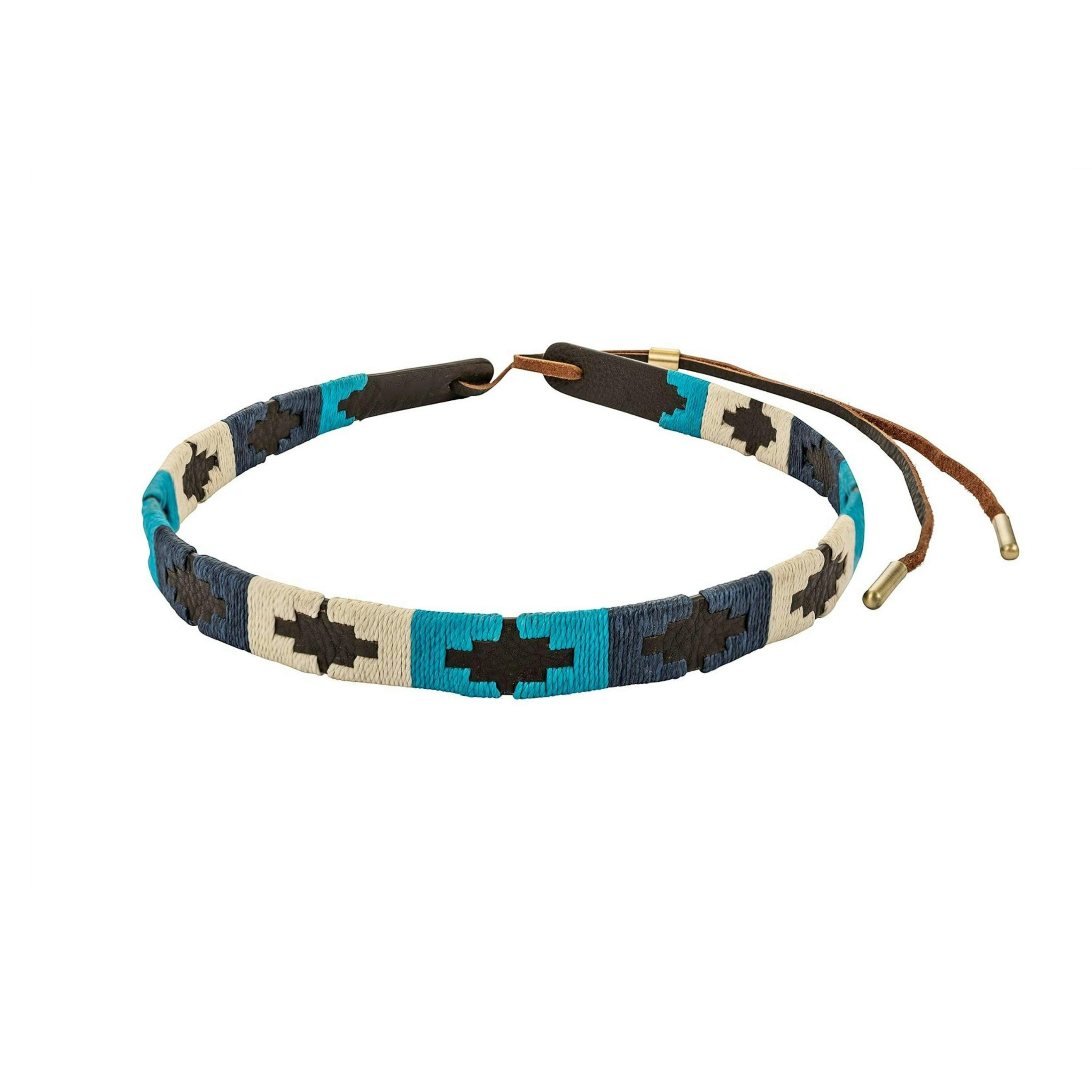 pampa leather hat band - turquoise, navy and cream blocks , view 1 of 3