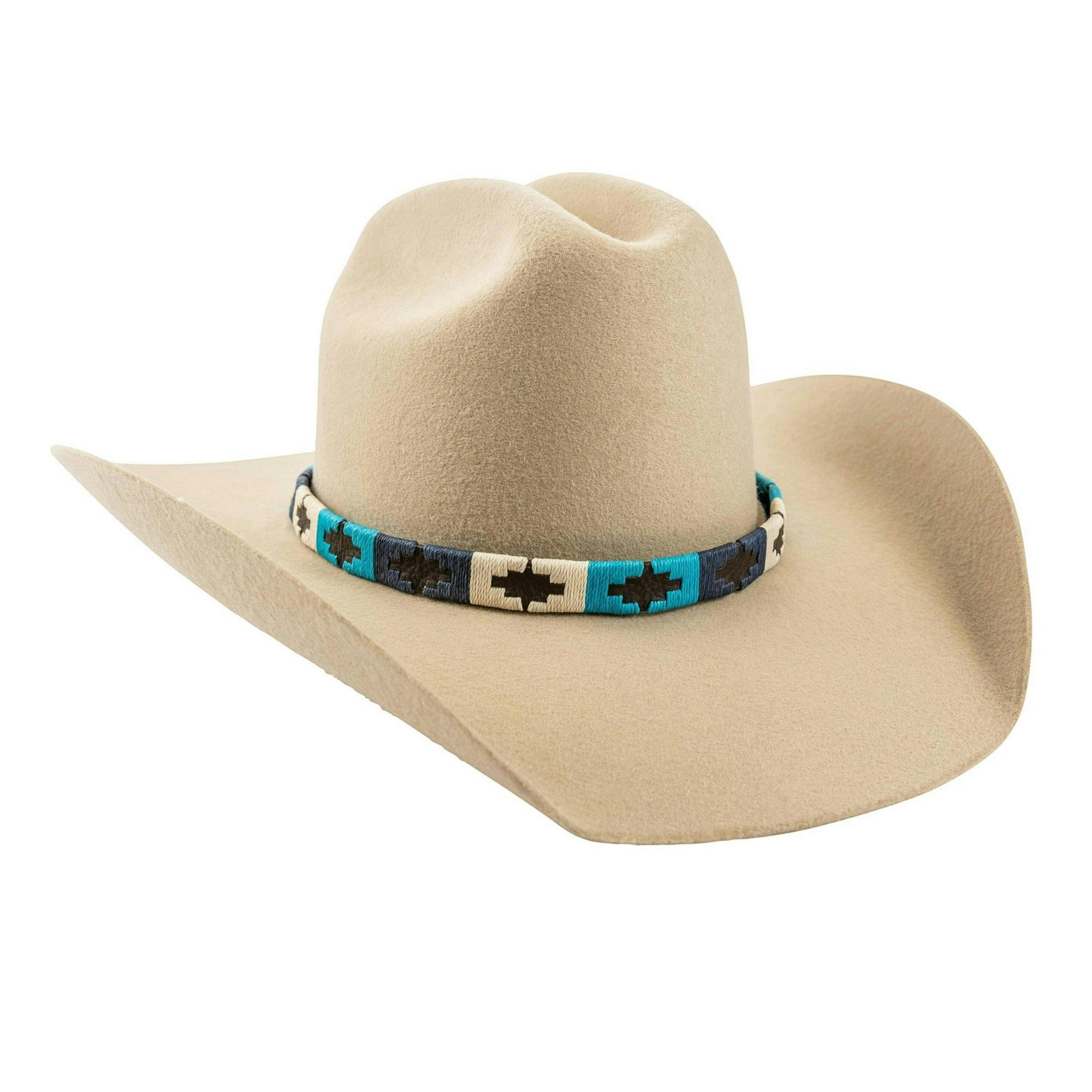 pampa leather hat band - turquoise, navy and cream blocks , view 2 of 3