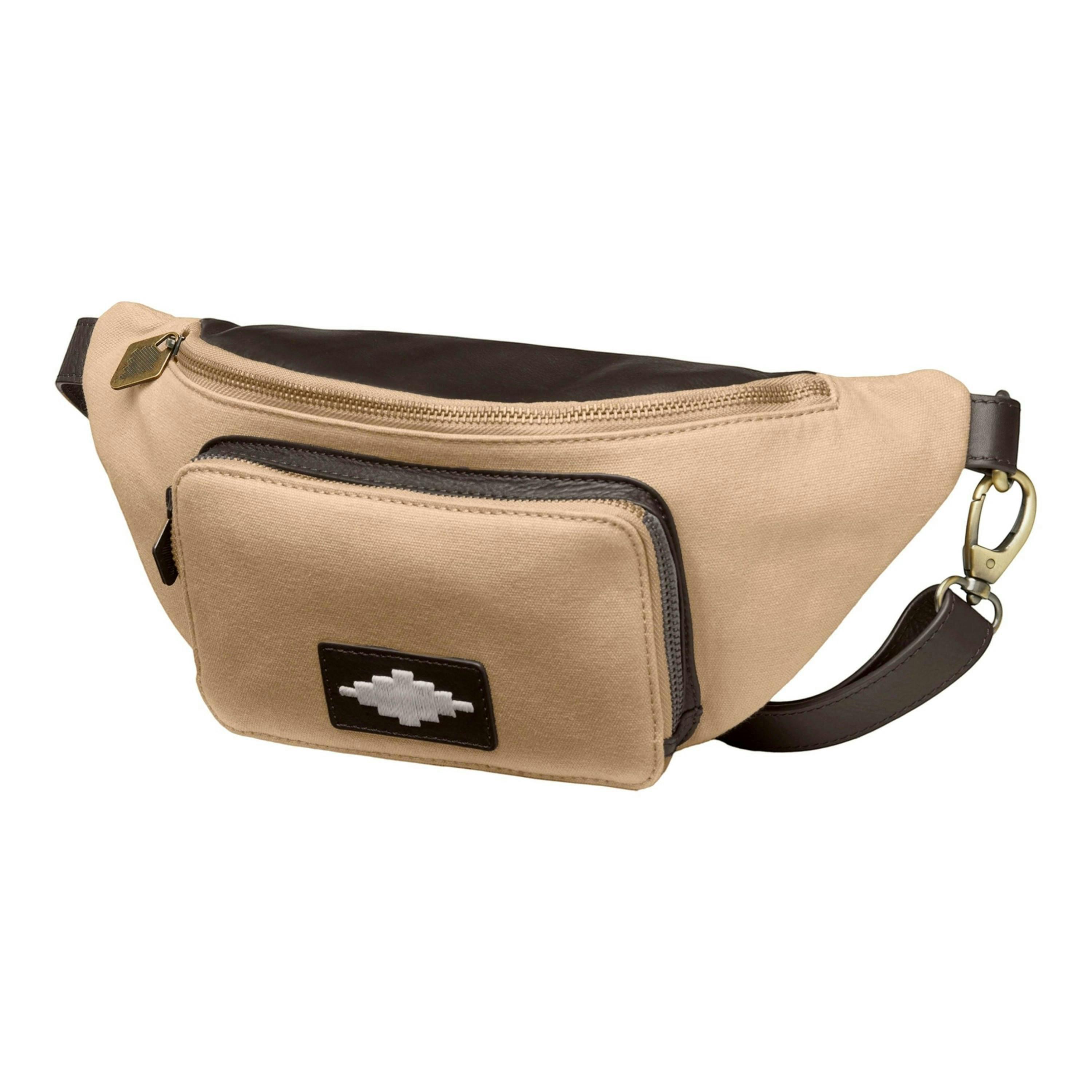 Rinonera crossbody bag - brown leather and sand canvas , view 1 of 3