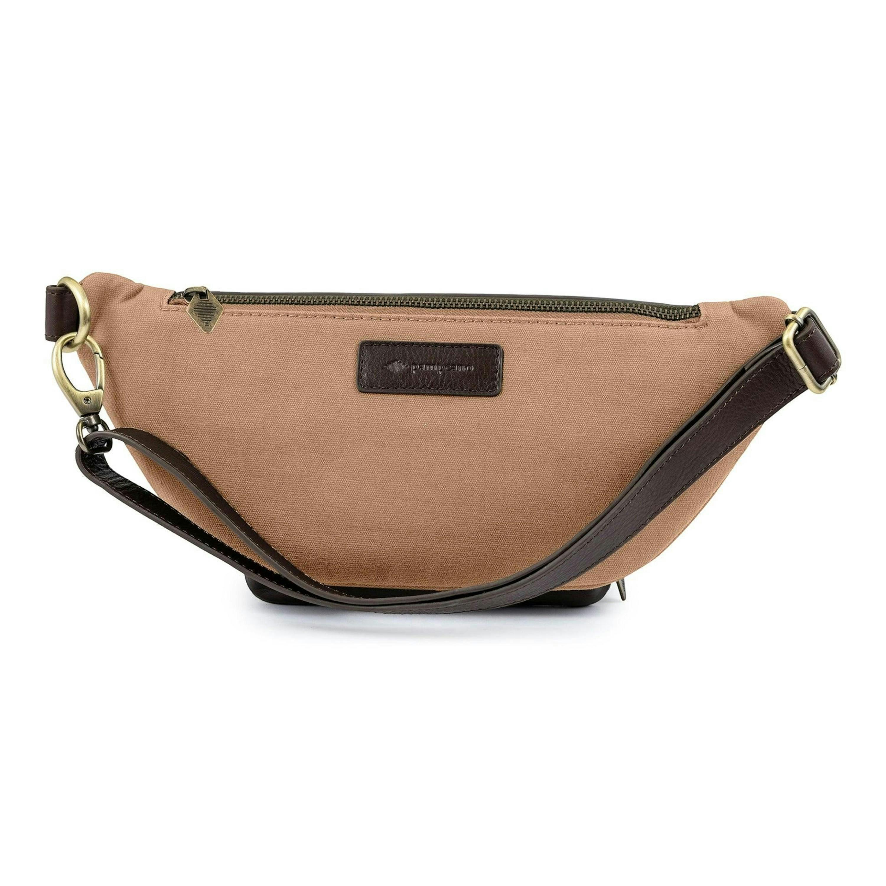 Rinonera crossbody bag - brown leather and sand canvas , view 2 of 3