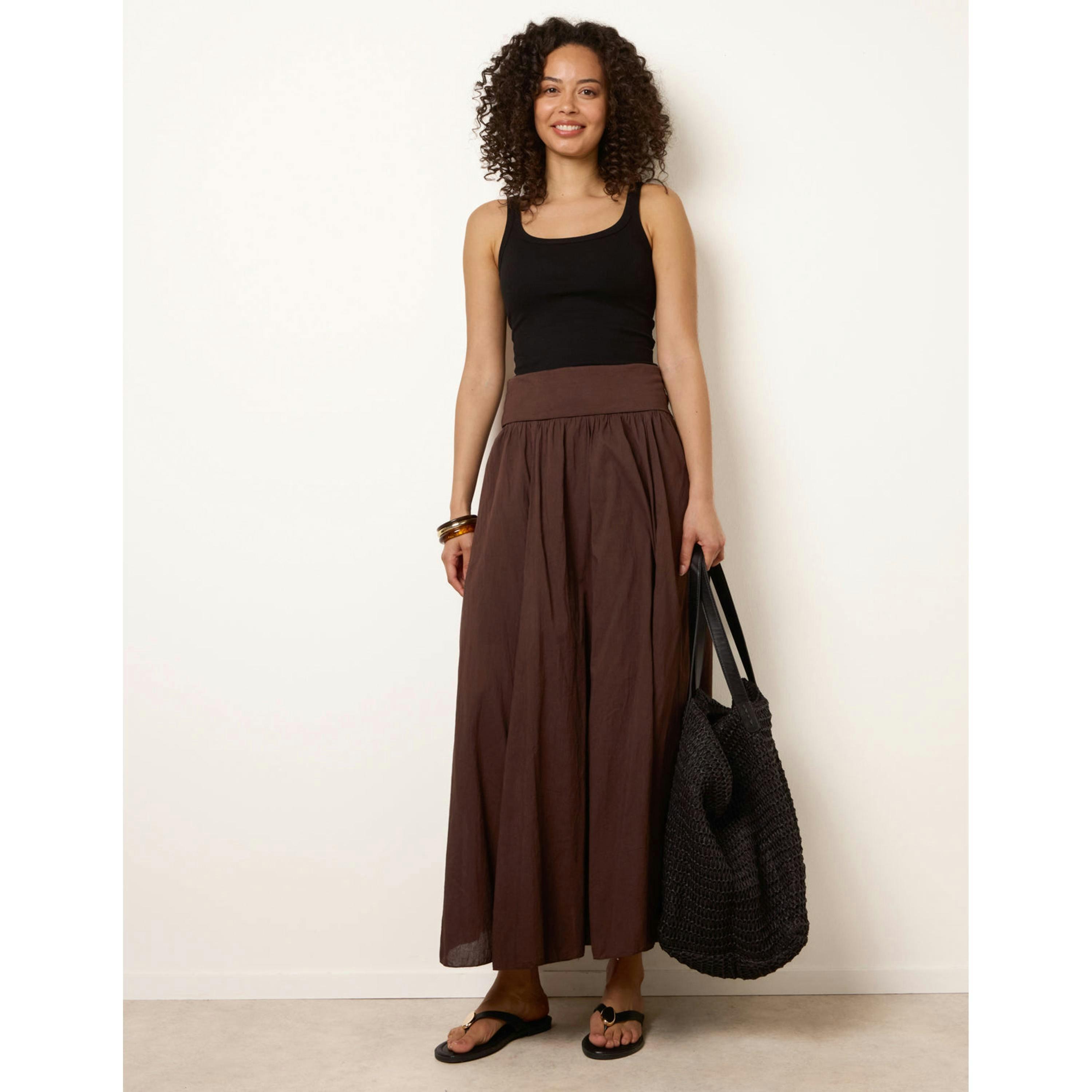 Blue Vanilla Godet Hem Jersey Waist Skirt  in Brown , view 1 of 4