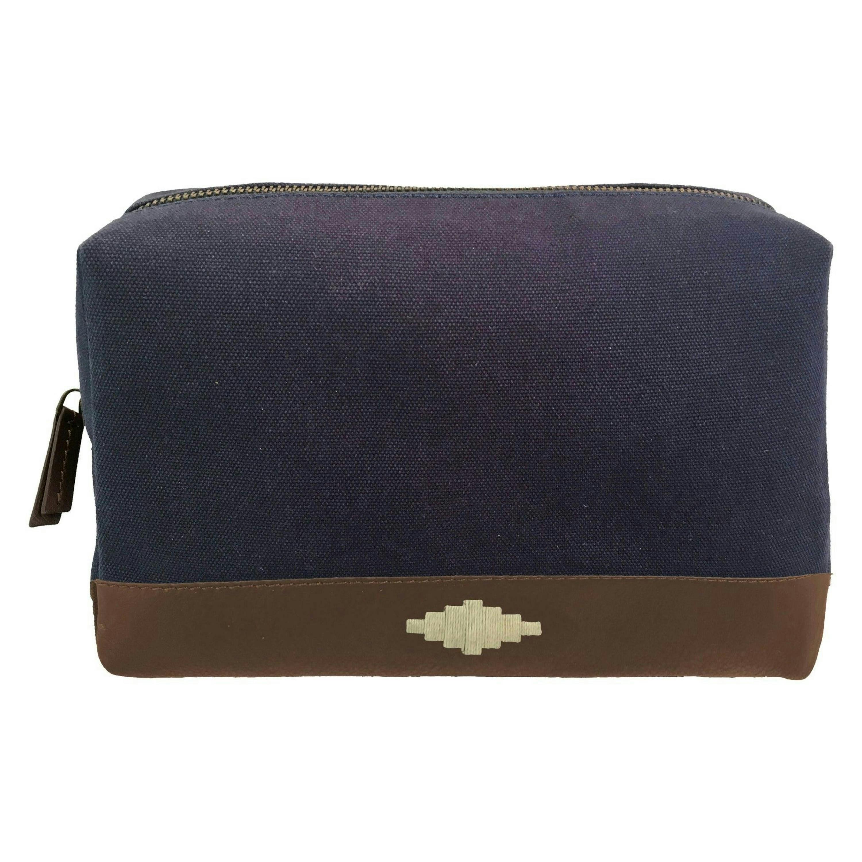 Afeite washbag - brown leather and navy canvas , view 2 of 3