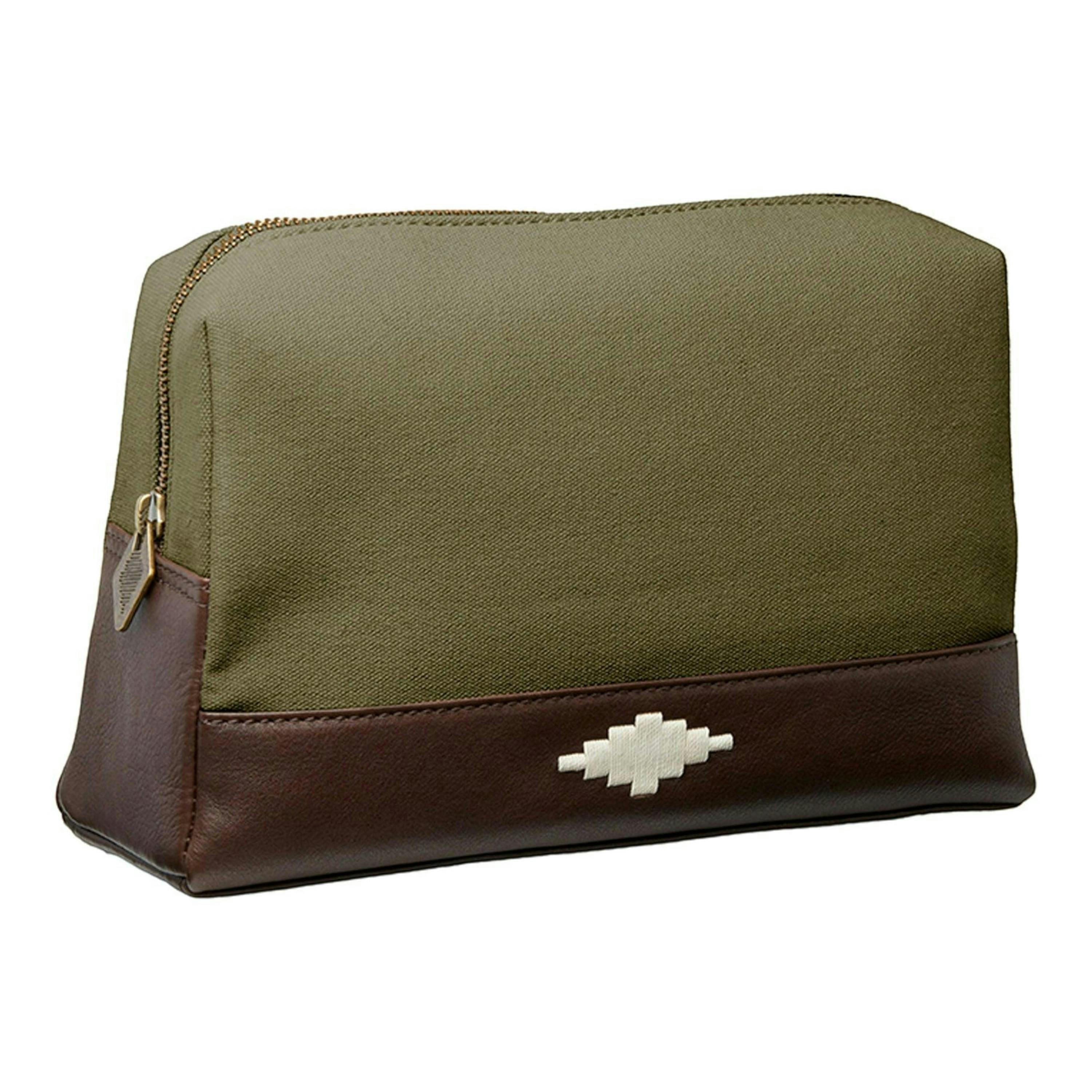 Afeite washbag - brown leather and forest canvas , view 1 of 3