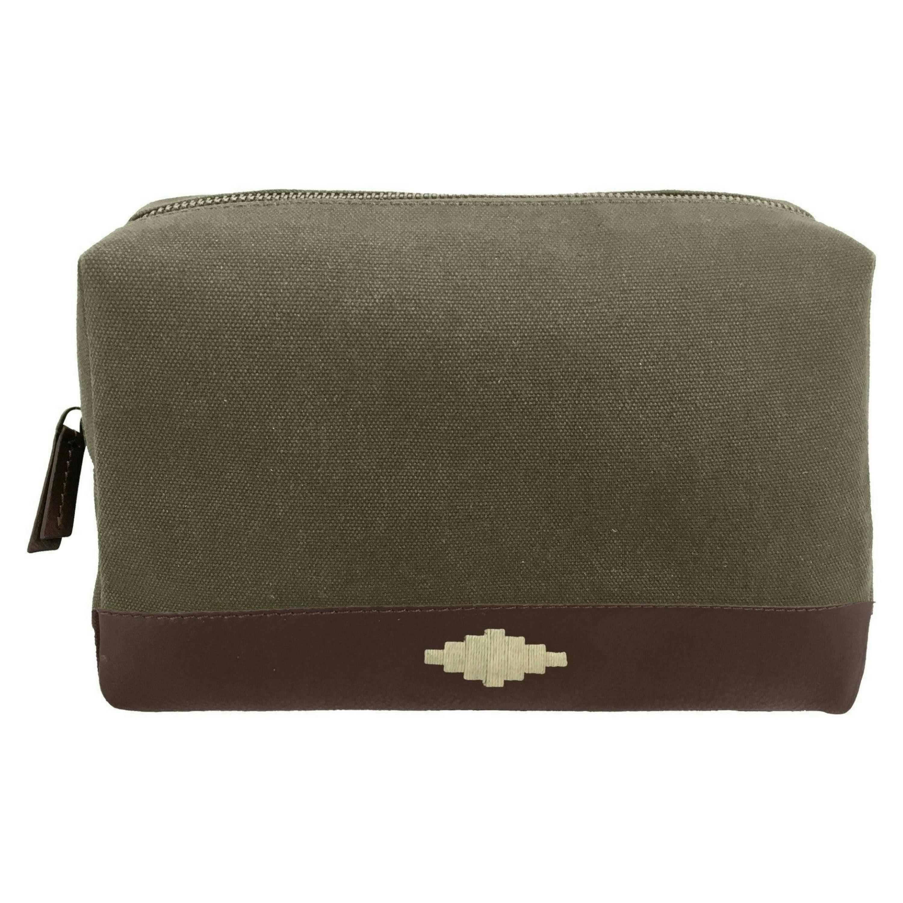 Afeite washbag - brown leather and forest canvas , view 2 of 3