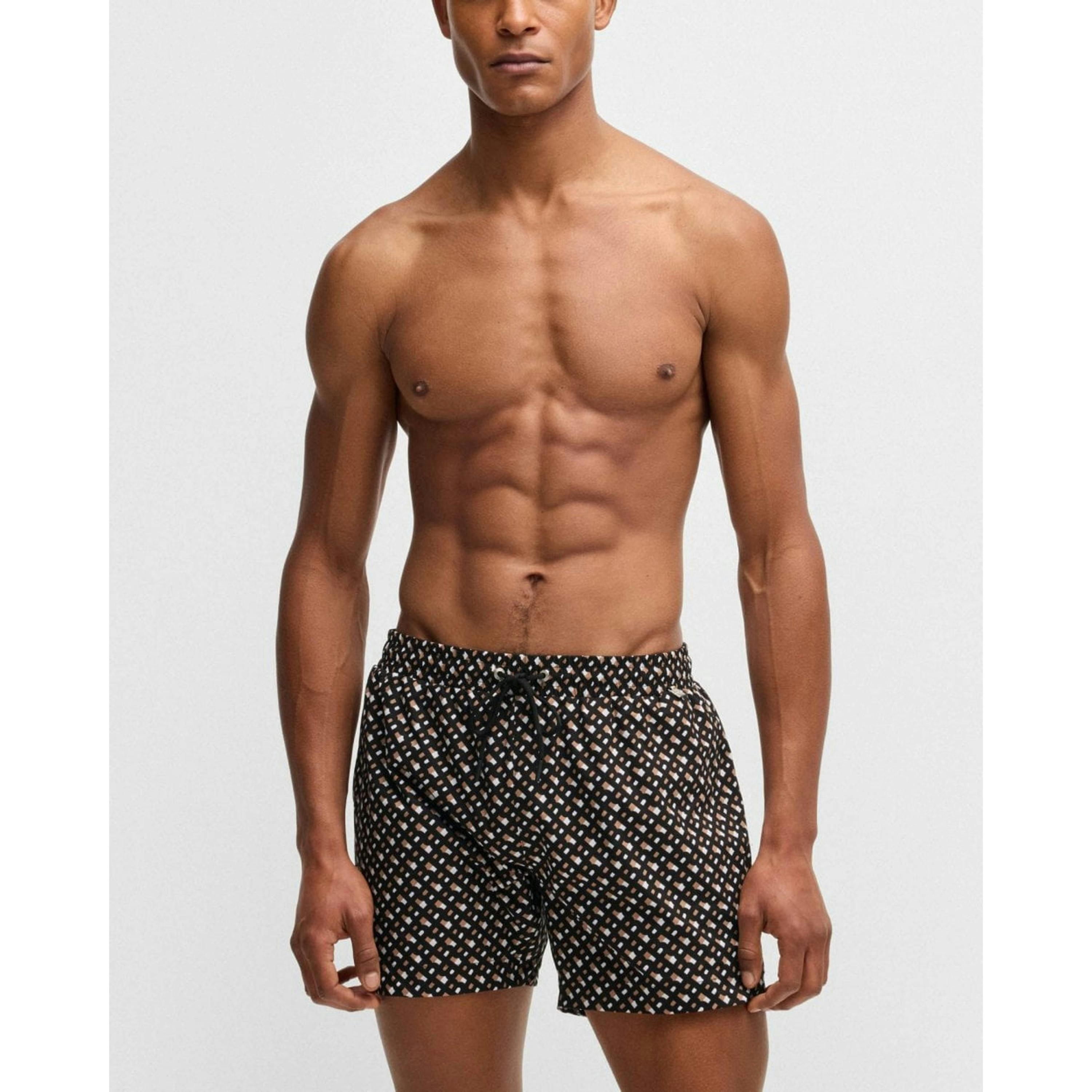 Hugo Boss Monogram Print Swimming Shorts  in Black , view 1 of 4