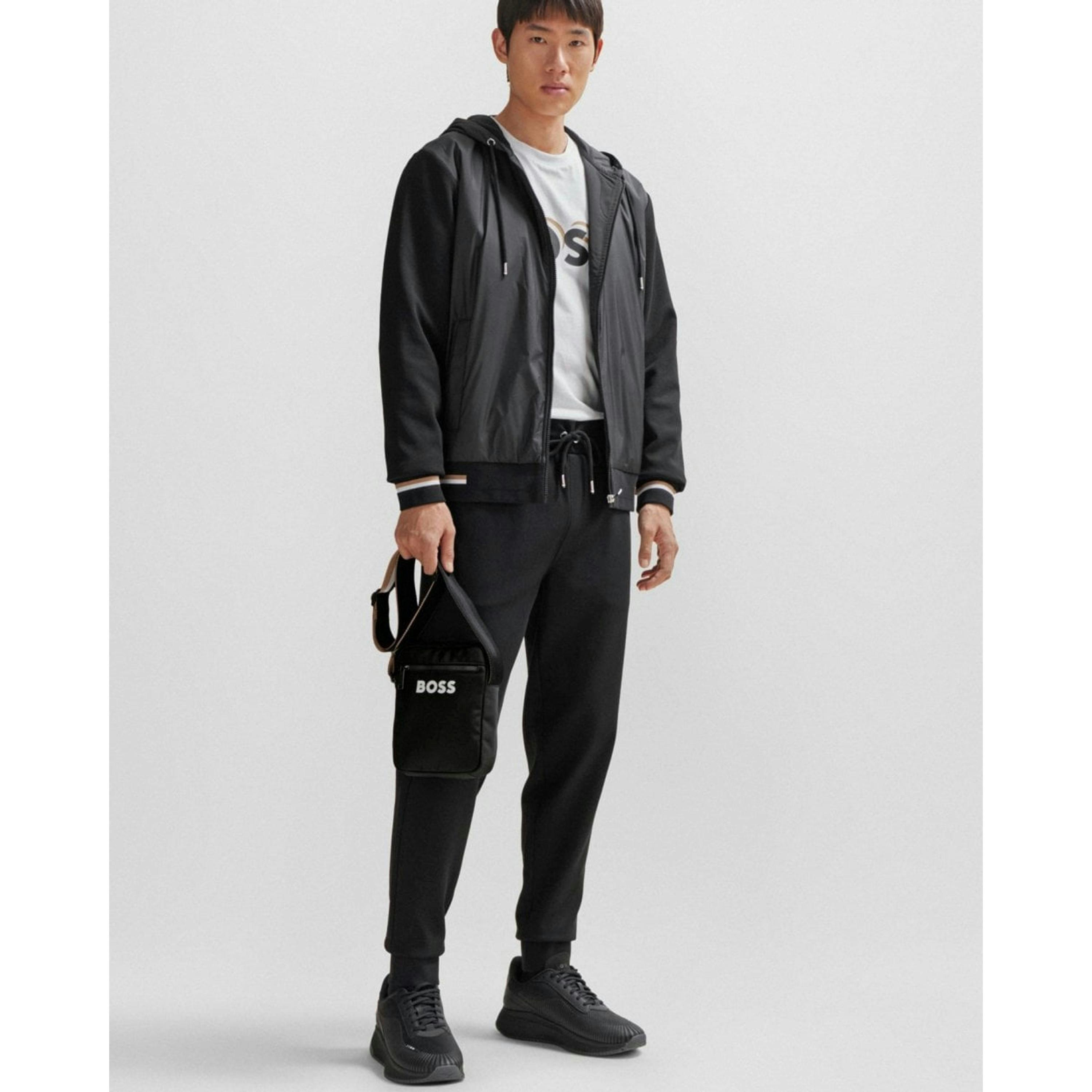 Hugo Boss Signature-Stripe Cross-Body Bag  in Black , view 1 of 6