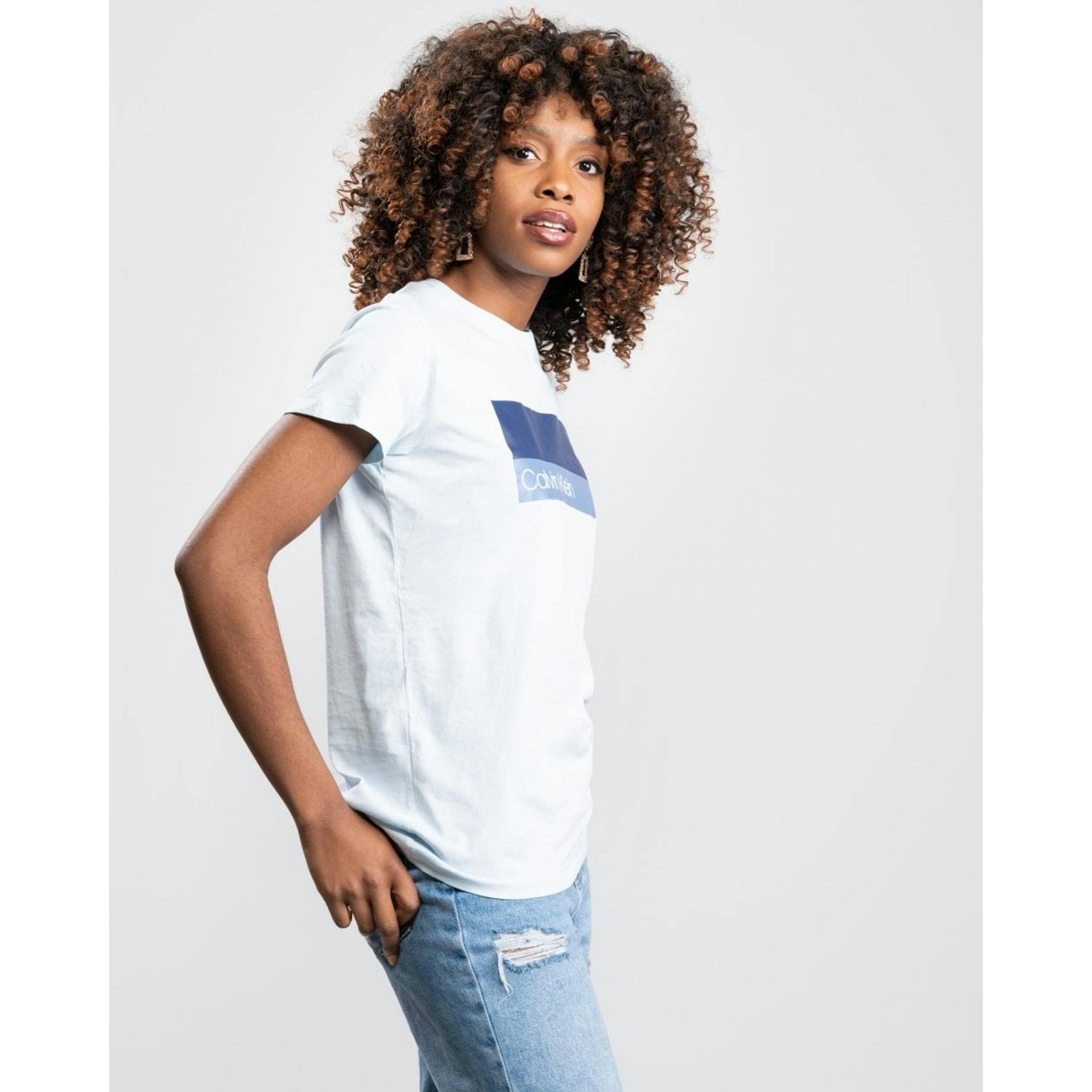 Calvin Klein Duo Logo Print T-Shirt  in Blue , view 3 of 4