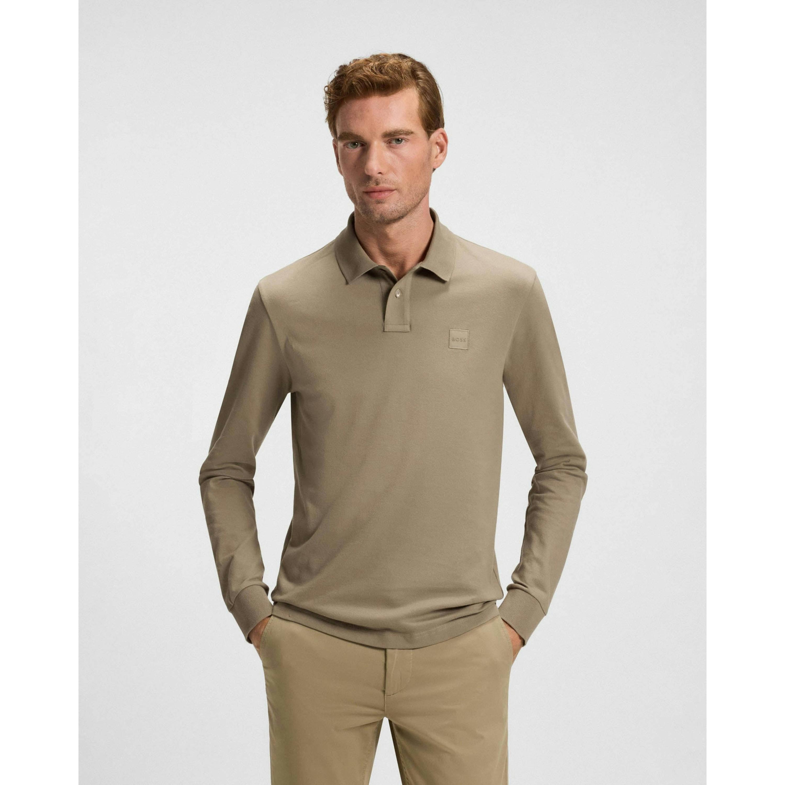 Hugo Boss Logo Patch Polo Shirt  in Brown , view 1 of 4
