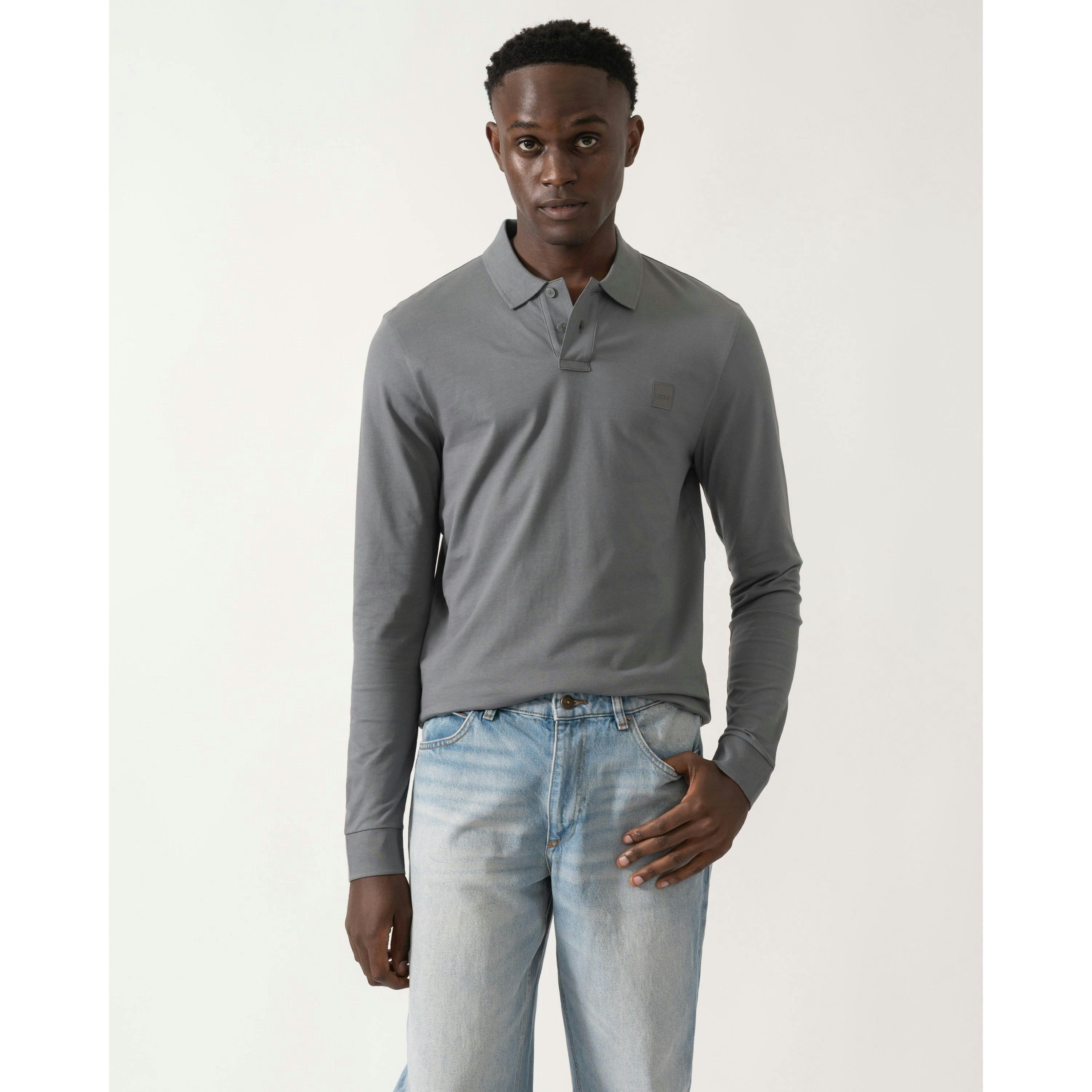 Hugo Boss Logo Patch Polo Shirt  in Grey , view 1 of 3